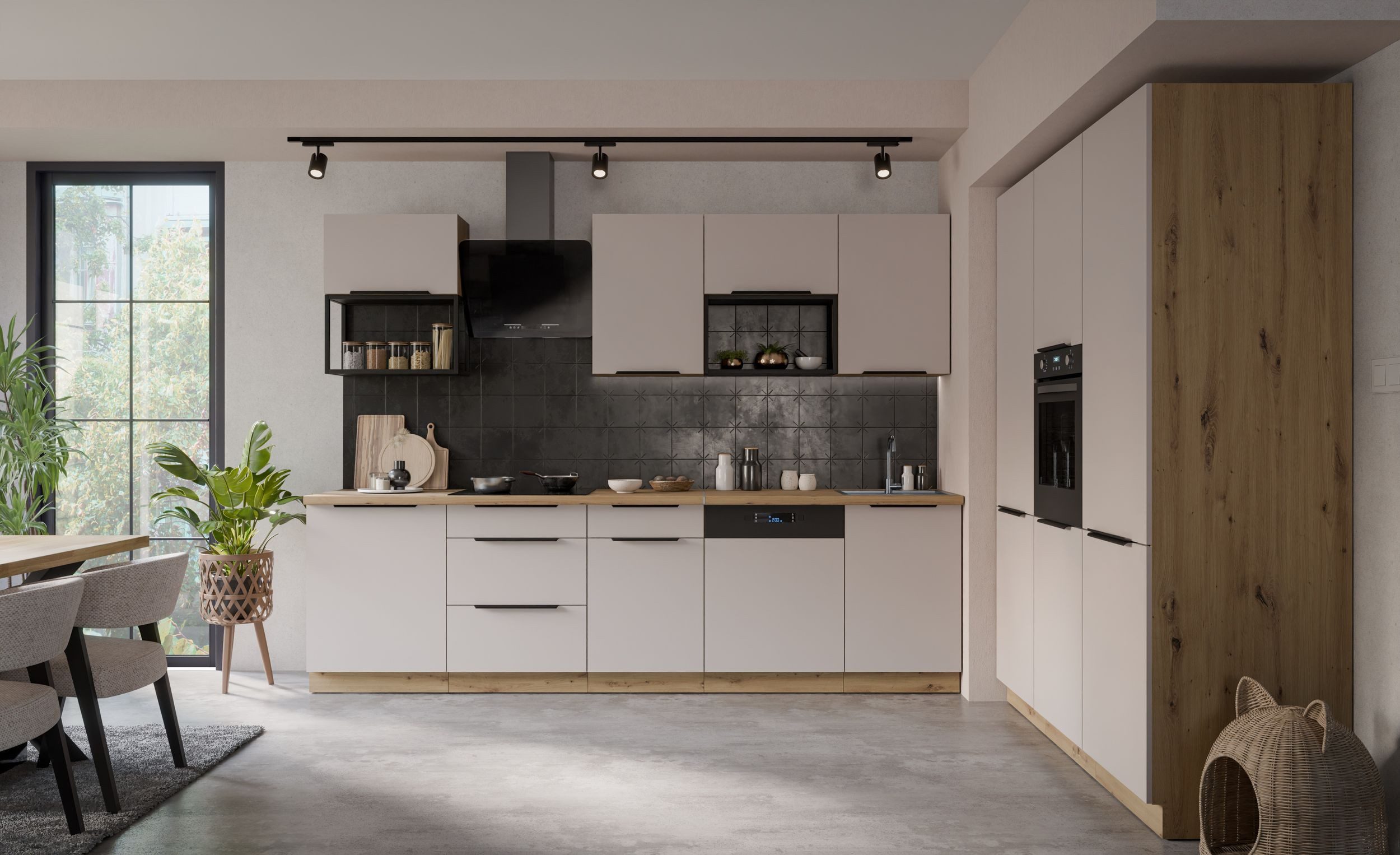 Küchen-Preisbombe Küchenzeile SOLANO LOFT 280 + 180 Küchenblock Küche Einbauküche Kaschmir + Eiche