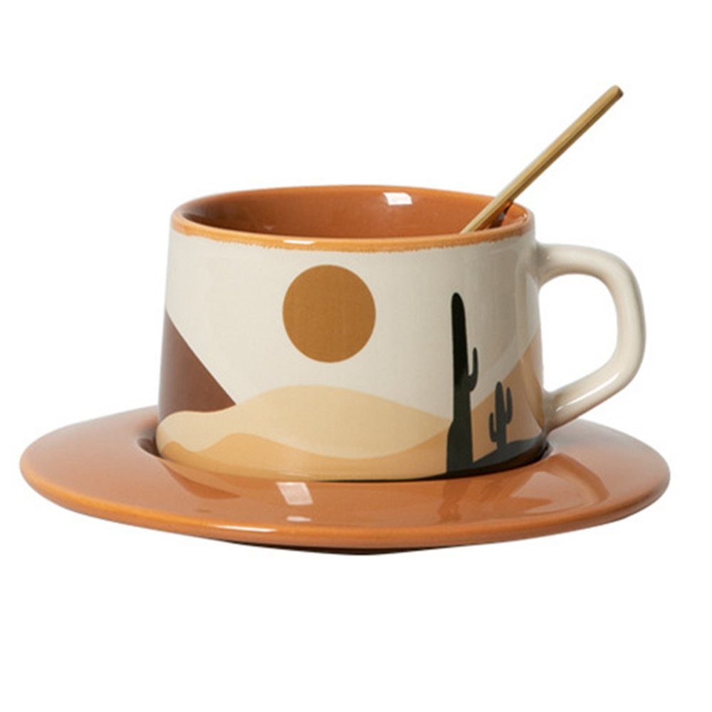 Dekorative mit Style Keramik Löffel, Kaffeebecher, Untertasse Teetasse Vintage Teetasse Tasse Ceramic Set Kaffeeservice und (1-tlg), Untertassen und Set,