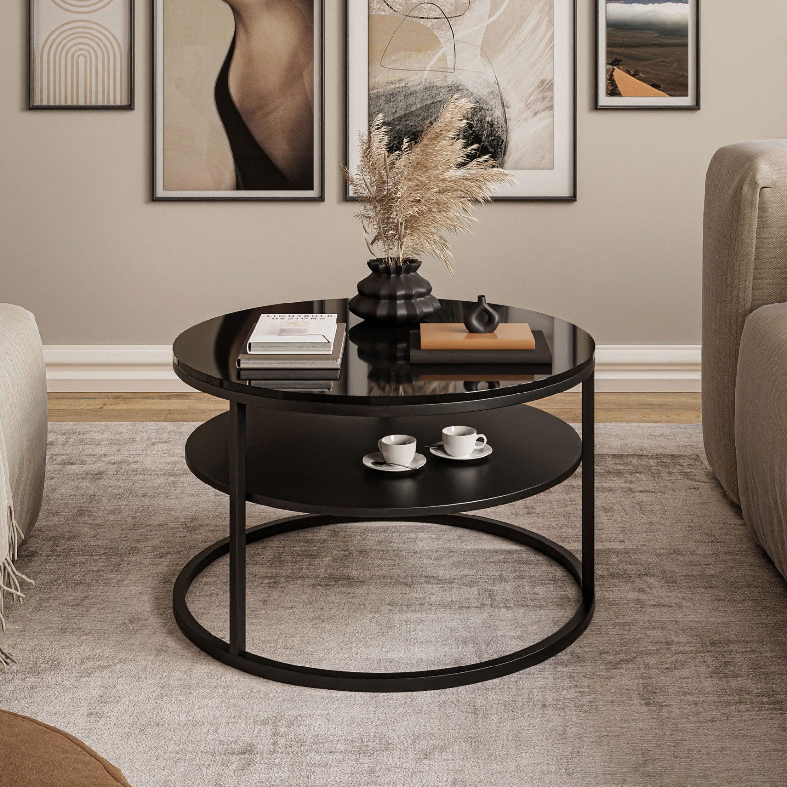 Lookway Couchtisch CIRI Hochglanz mit Ablage (1 Tisch), Durchmesser: ⌀70 cm, Höhe: 49 cm – Bild 4 von 5
