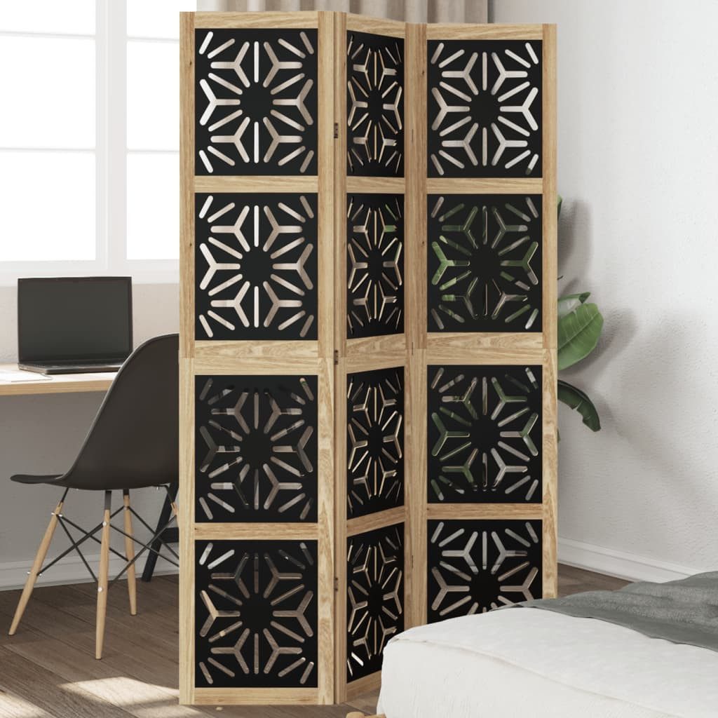 vidaXL Paravent 40 x 180 cm 3-tlg Raumteiler Braun und Schwarz Massivholz Paulownia Pa