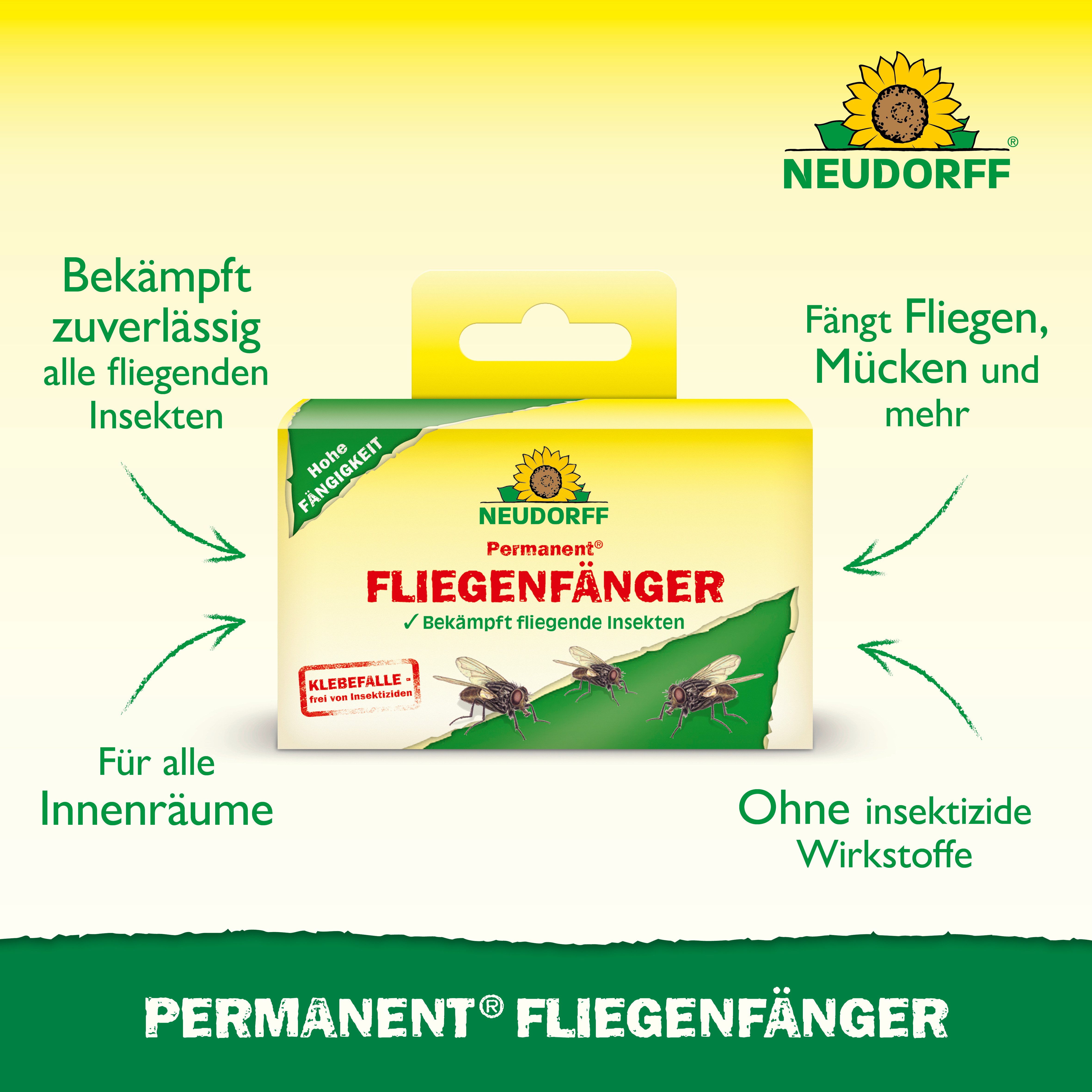 Neudorff Insektenfalle Permanent FliegenFänger 4 Stk., Ausrollbare Leimfläche mit integriertem Reißnagel zur Befestigung – Bild 2 von 5