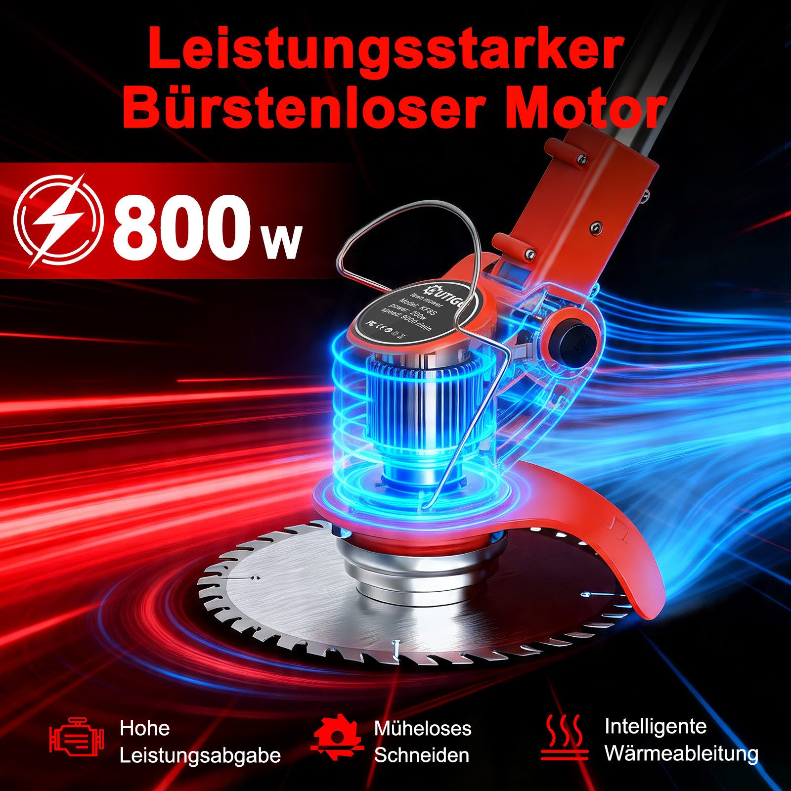 OUTIGO Akku-Rasentrimmer Akku Rasentrimmer, 2 Akkus und 4 Messertypen, (Set), Akku Rasentrimmer Akkurasenmäher