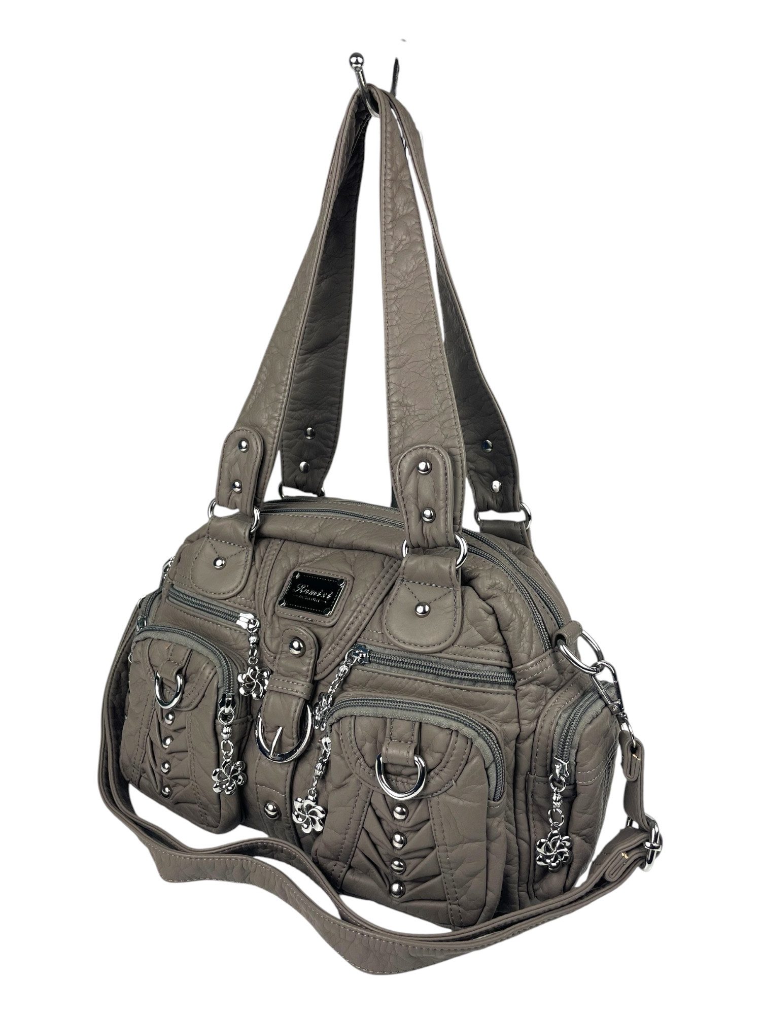 Taschen4life Schultertasche klassische Damen Handtasche (Schultertasche) mit Nieten AKW22032, viele Fächer, verstellbarer abnehmbarer Schulterriemen