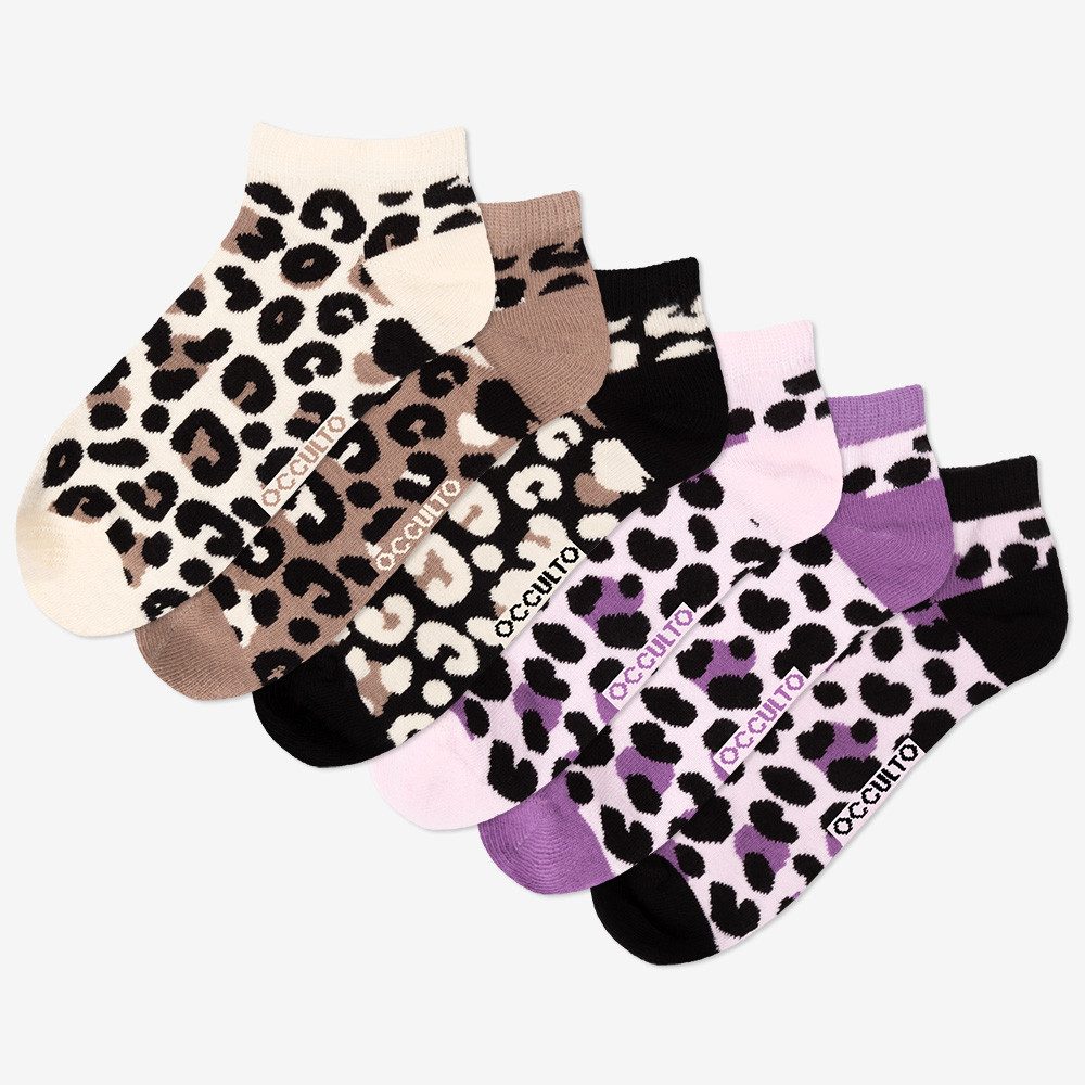 OCCULTO Sneakersocken Damen Leoparden Muster Sneaker Socken 6er Pack (Modell: Kira) (6-Paar)