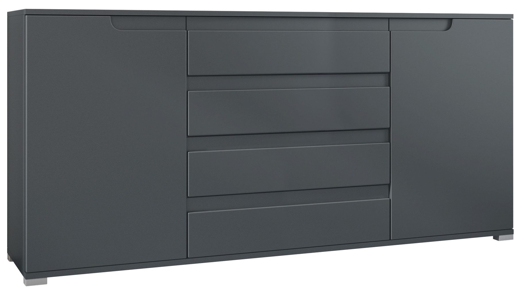 Vladon Sideboard Sylt V2 (Kommode mit 2 Türen und 4 Schubladen, Korpus - Anthrazit matt / Front - Anthrazit matt), Absetzung - Anthrazit matt (166,5 x 75,5 x 35 cm)