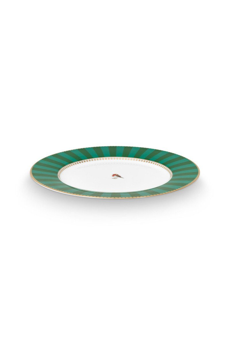 PiP Studio Frühstücksteller Love Birds Frühstücksteller Stripes grün 21cm, Plate Love Birds Stripes Emerald-Green 21cm