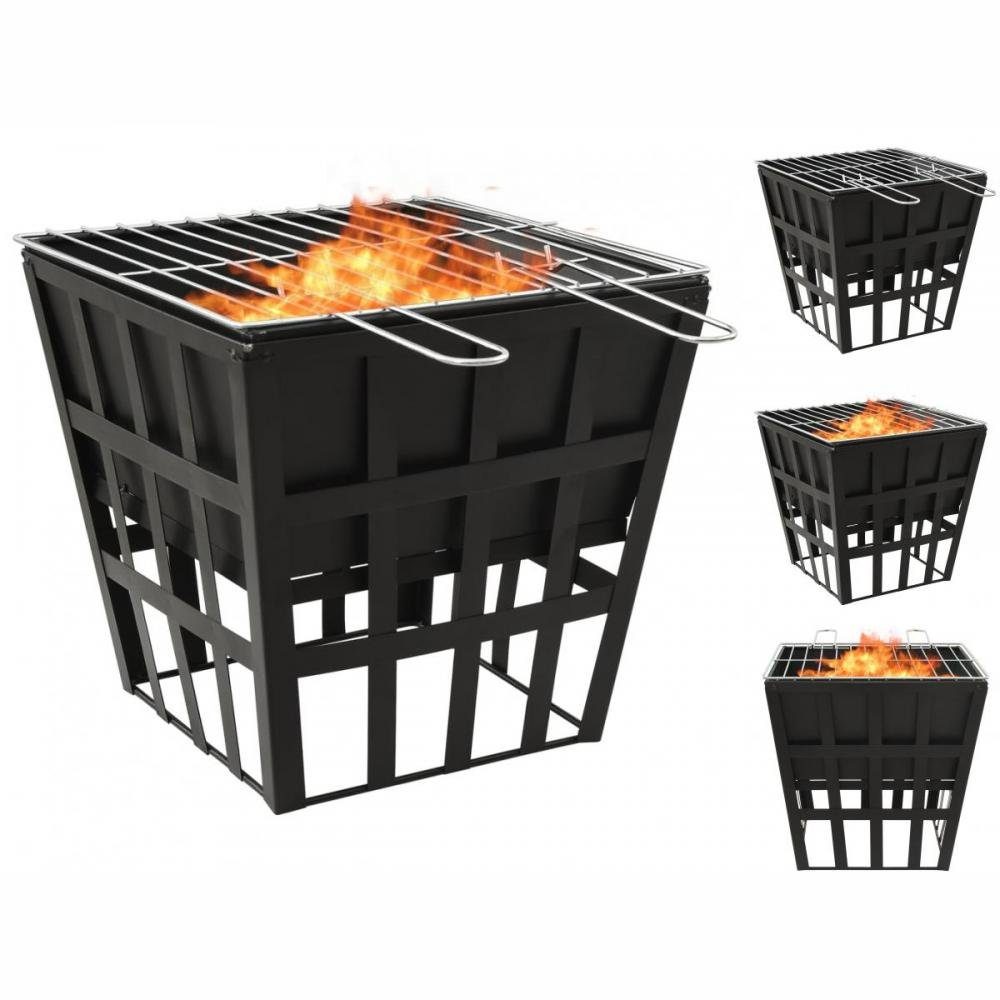 vidaXL Feuerkorb 2-in-1 Feuerstelle und Grill 34x34x48 cm Stahl