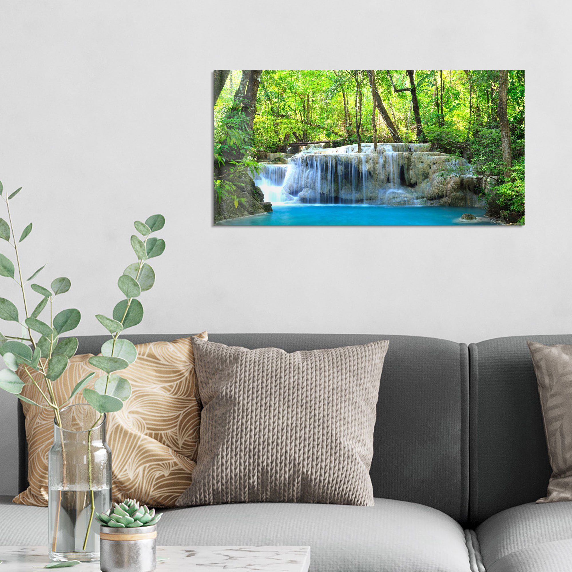 DEQORI Glasbild 'Exotischer Wasserfall', 'Exotischer Wasserfall', Glas Wandbild Bild schwebend modern