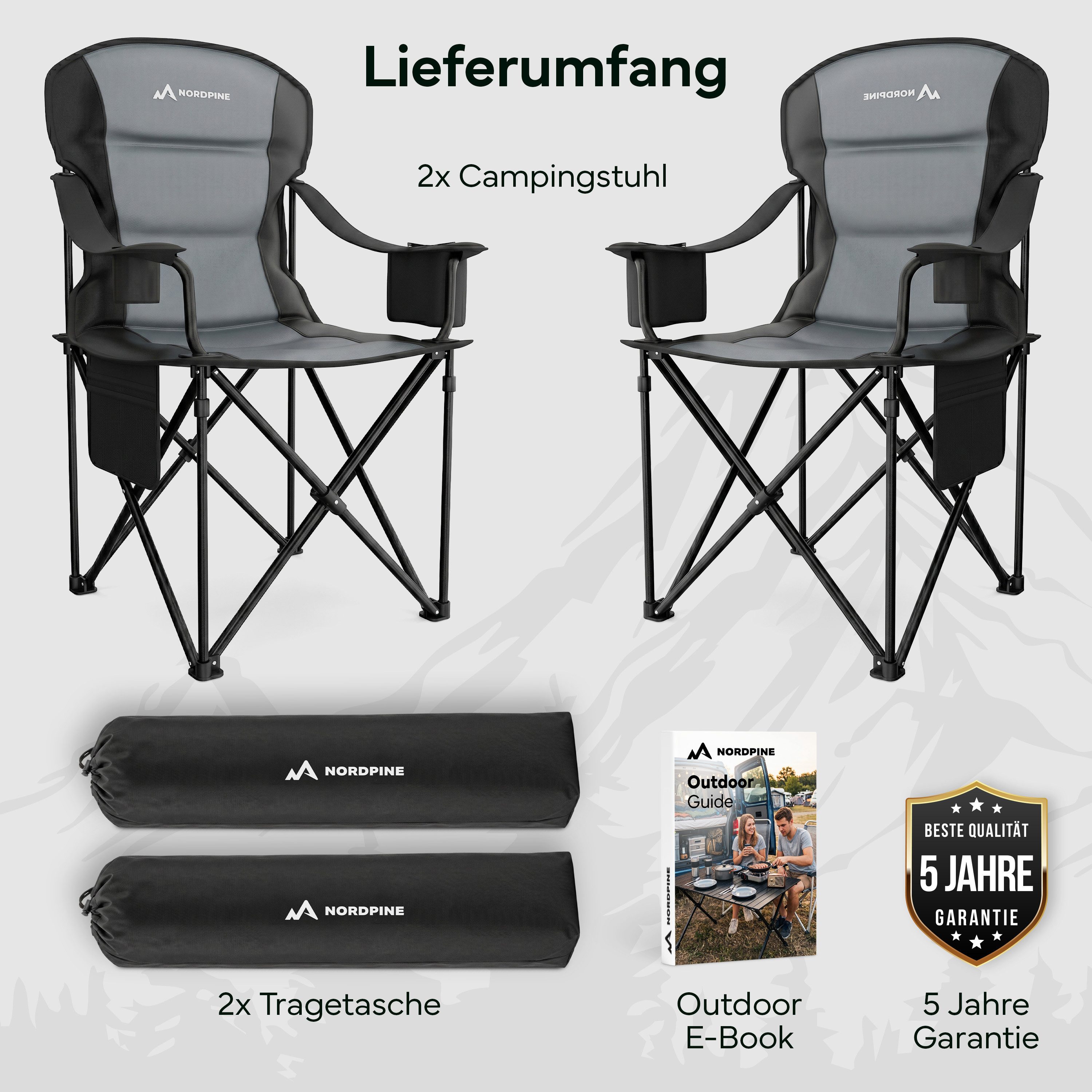 NEOLYMP Campingstuhl Faltbarer Campingstuhl bis 250 kg mit Kühltasche & Getränkehalter