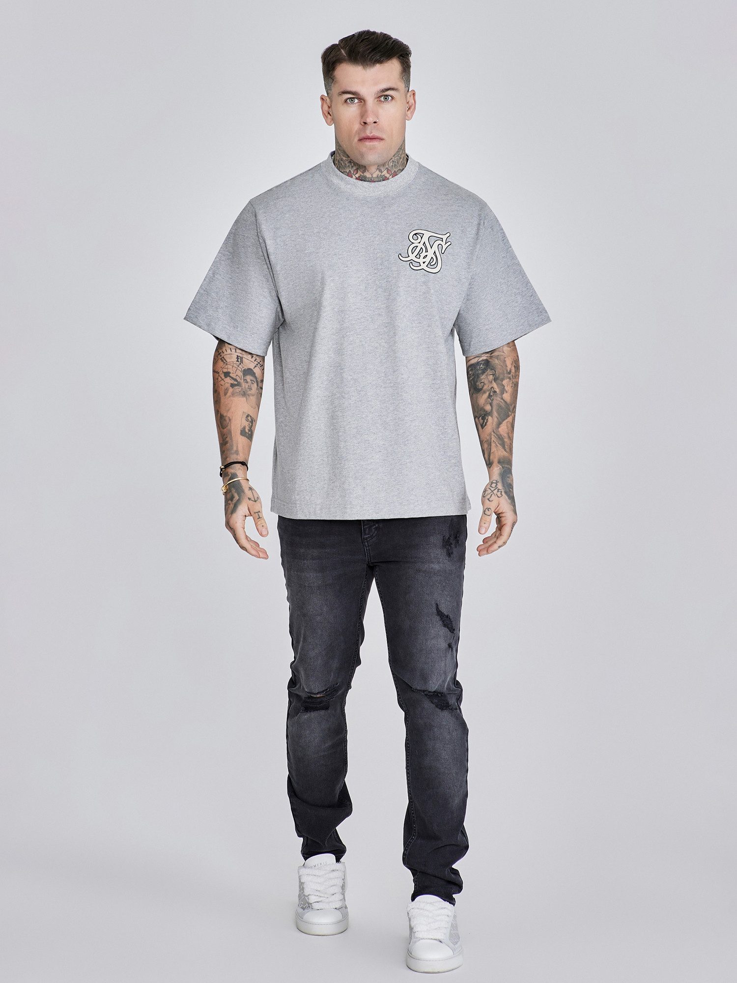 Siksilk T-Shirt SikSilk Herren Grau Marl Logo T-Shirt