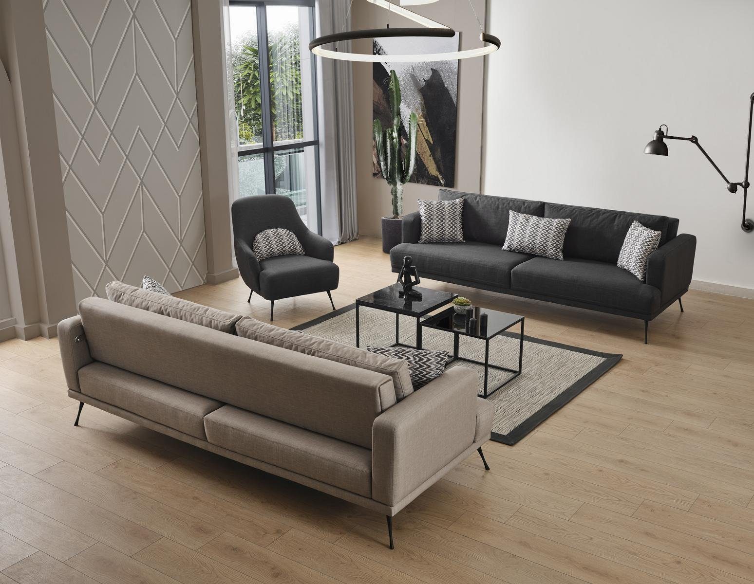 JVmoebel Sofa Viersitzer Sofa 4 Teile, 1 Wohnzimmer, Grau Stoff Sofas Europe Sitzer Made Modern Sitzer in