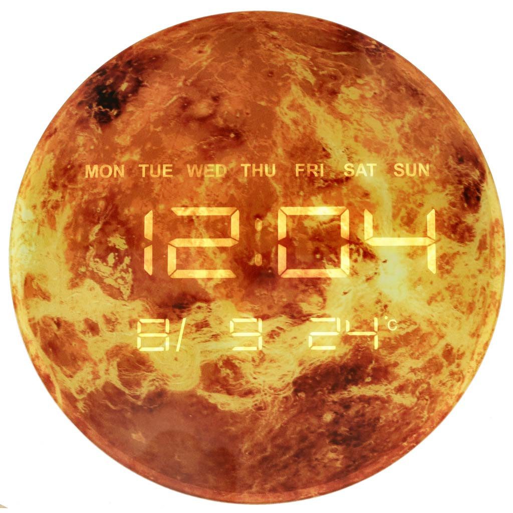 Ikonka Wanduhr Wanduhr Planet Mars mit LED-Display 32 cm Datum Temperatur Uhrzeit (LED-Display Datumsanzeige Temperaturanzeige)