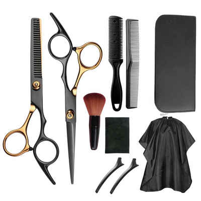 Vicbuy Haarschere, (10er Haarscheren-Set, Edelstahl Friseur Set, Gold Friseurschere), Haarschneideschere mit Friseurumhang, Damen/Herren/Kinder