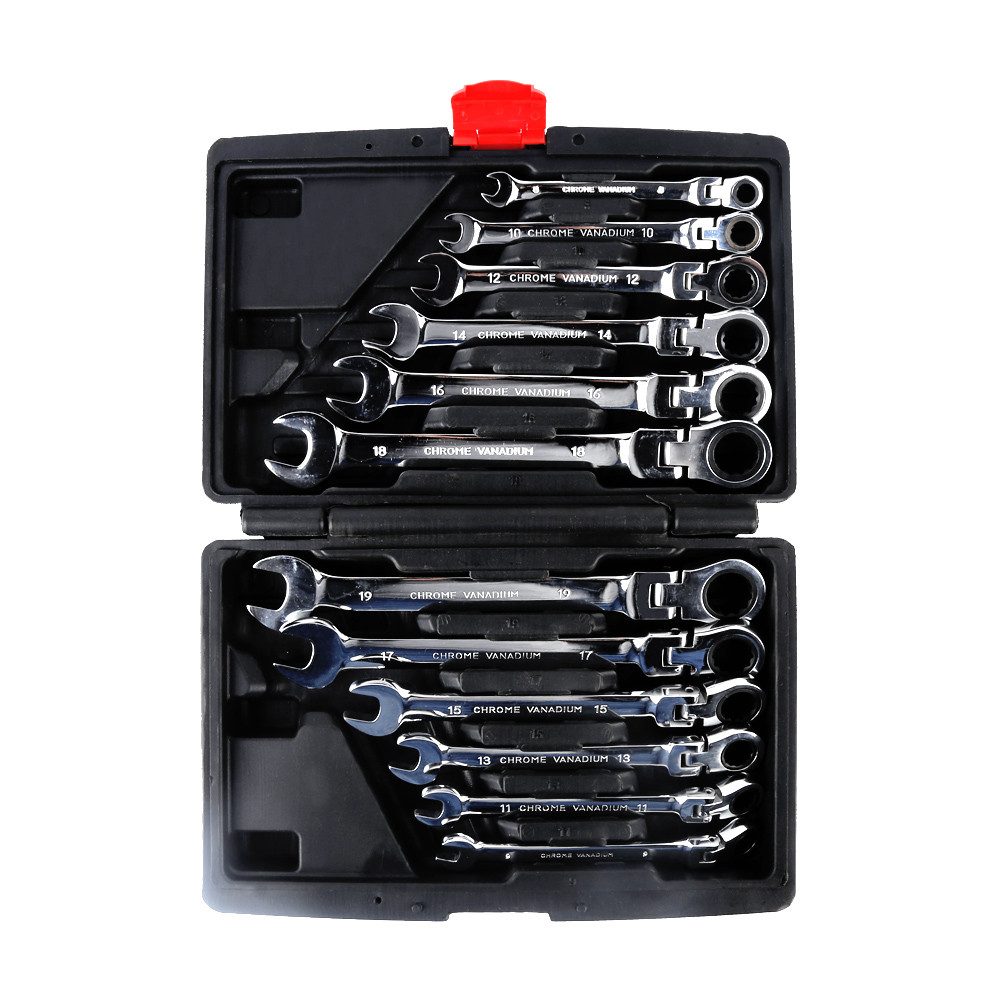 JEOBEST Ratschenringschlüssel Flexibles Gelenk-Ratschenschlüssel-Set, (12-Tlg.,8-19 mm, Metrisch) 72 Zähne Schraubenschlüssel Set