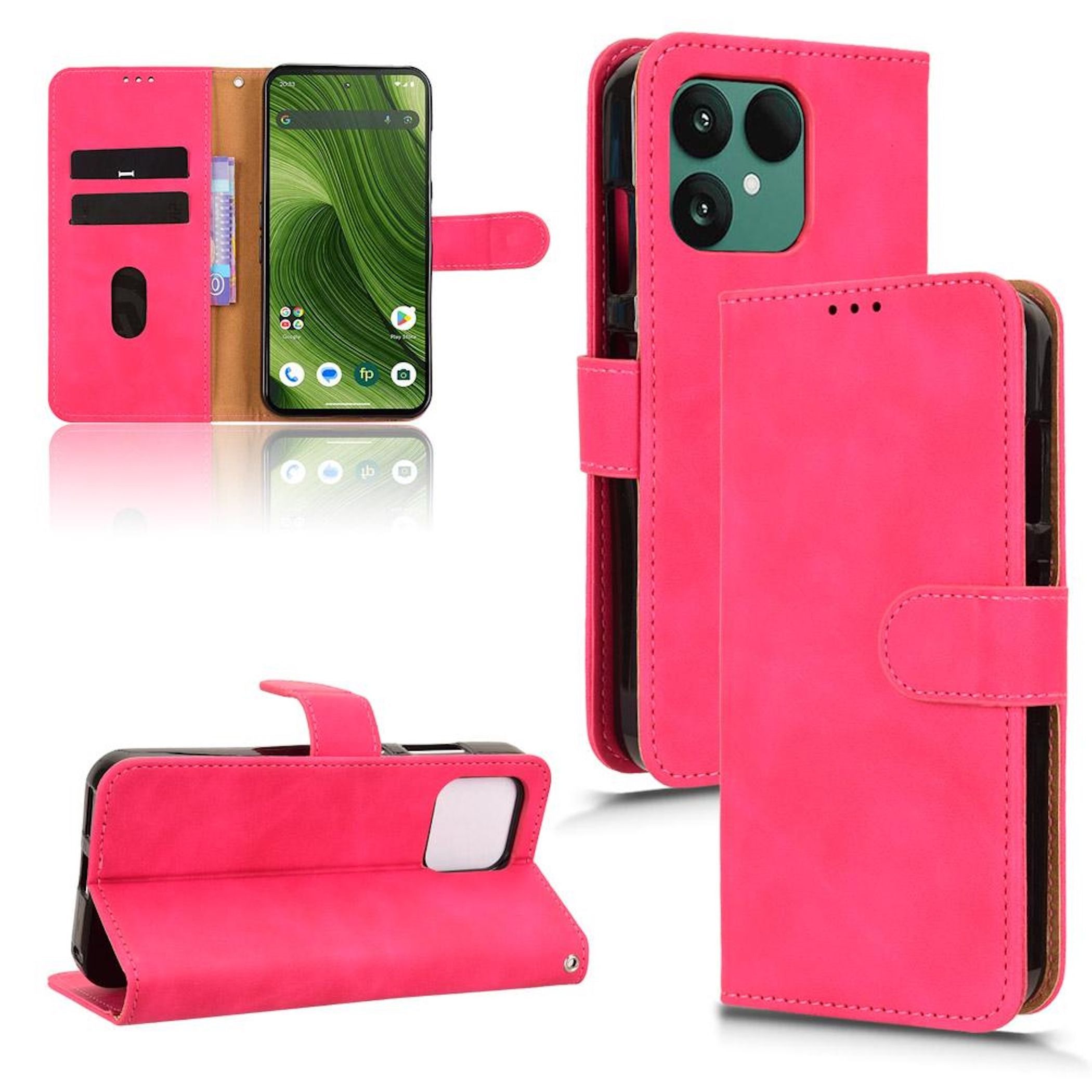 Wigento Smartphone-Hülle Für Fairphone 6 Kunstleder Skin Feel Book Wallet Tasche Hülle Pink, Magnetisch, Kartenhalter, Standfunktion