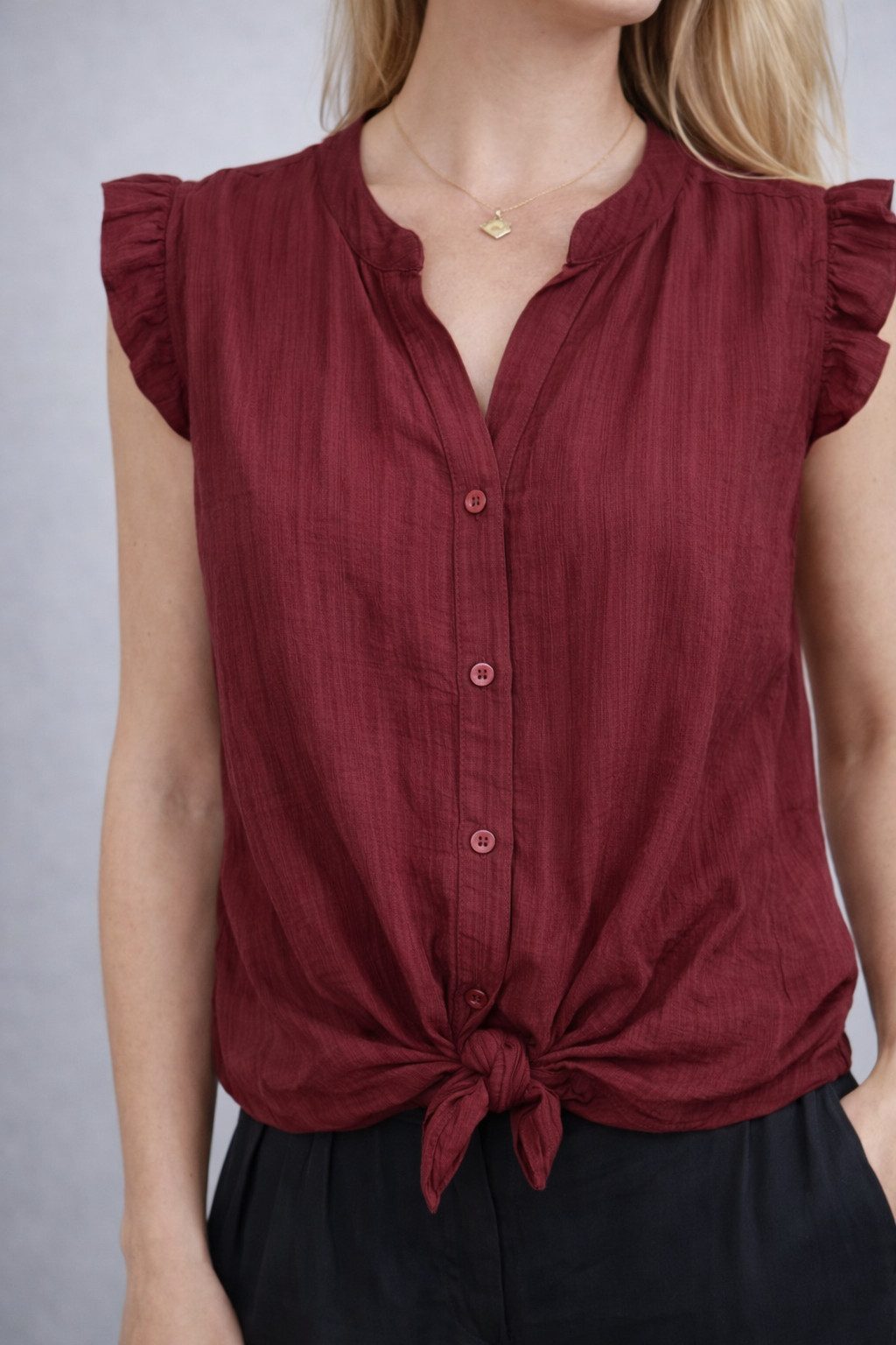 ITALY VIBES Rüschenbluse - Rüschentop Damen - elegantes Blusentop - Viskose - Weinrot ONE SIZE / passend für Größe S - L