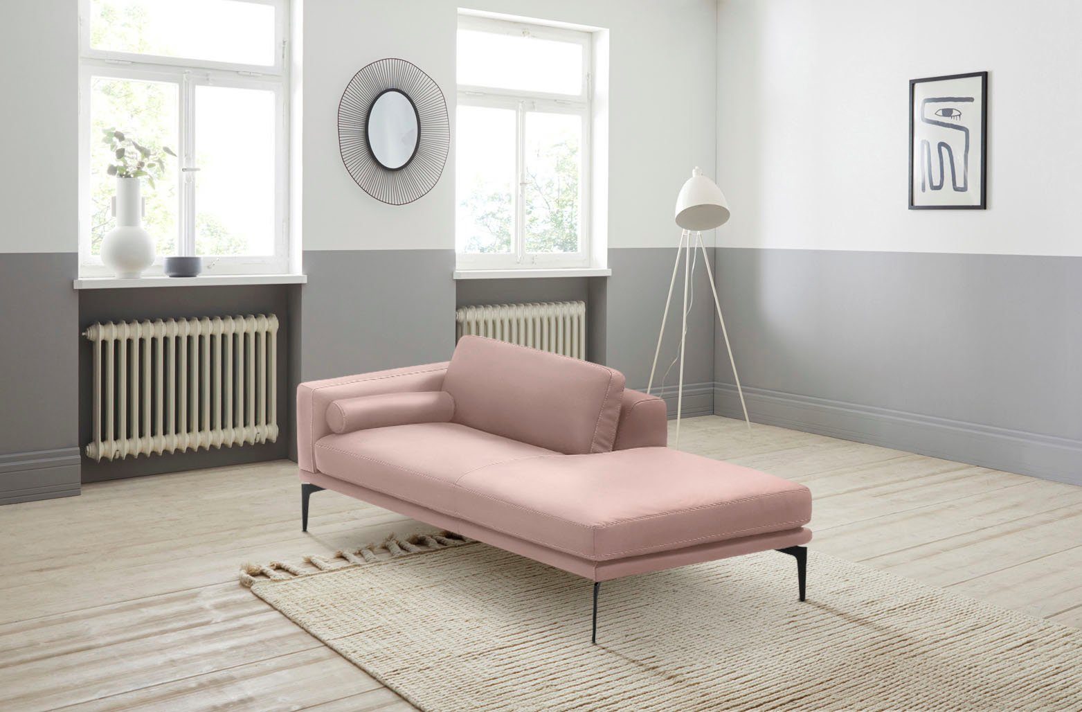 Egoitaliano Ottomane Masu, Design trifft super Sitzkomfort, mit toller Detailverarbeitung, Rückenkissen und Armteilrolle für mehr Komfort, mit Metallfüßen