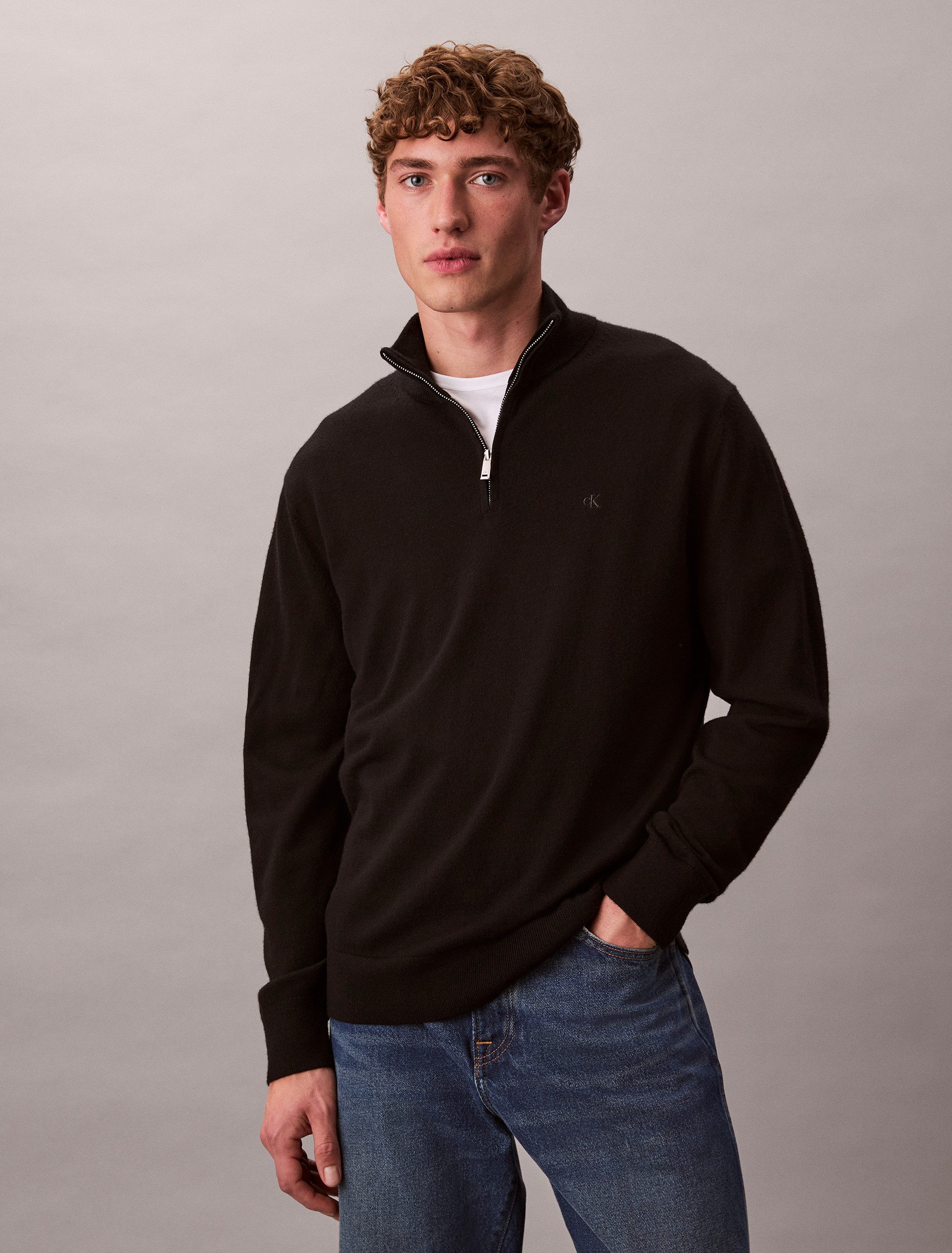 Calvin Klein Stehkragenpullover LS 100% MERINO QZ 14GG Mit Rundhalsausschni günstig online kaufen