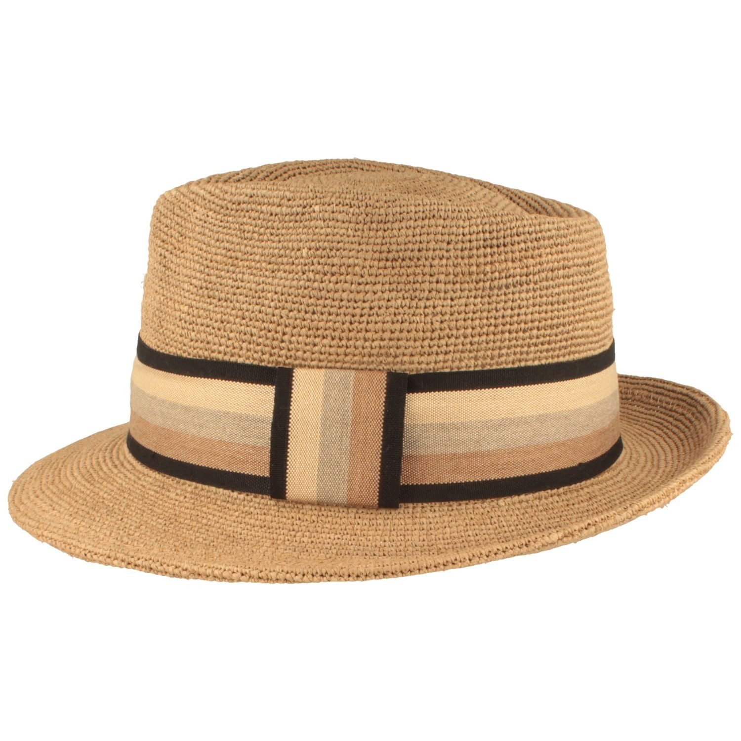 Fiebig Strohhut Modischer Trilby aus feinem Raffia Stroh mit breitem Ripsband