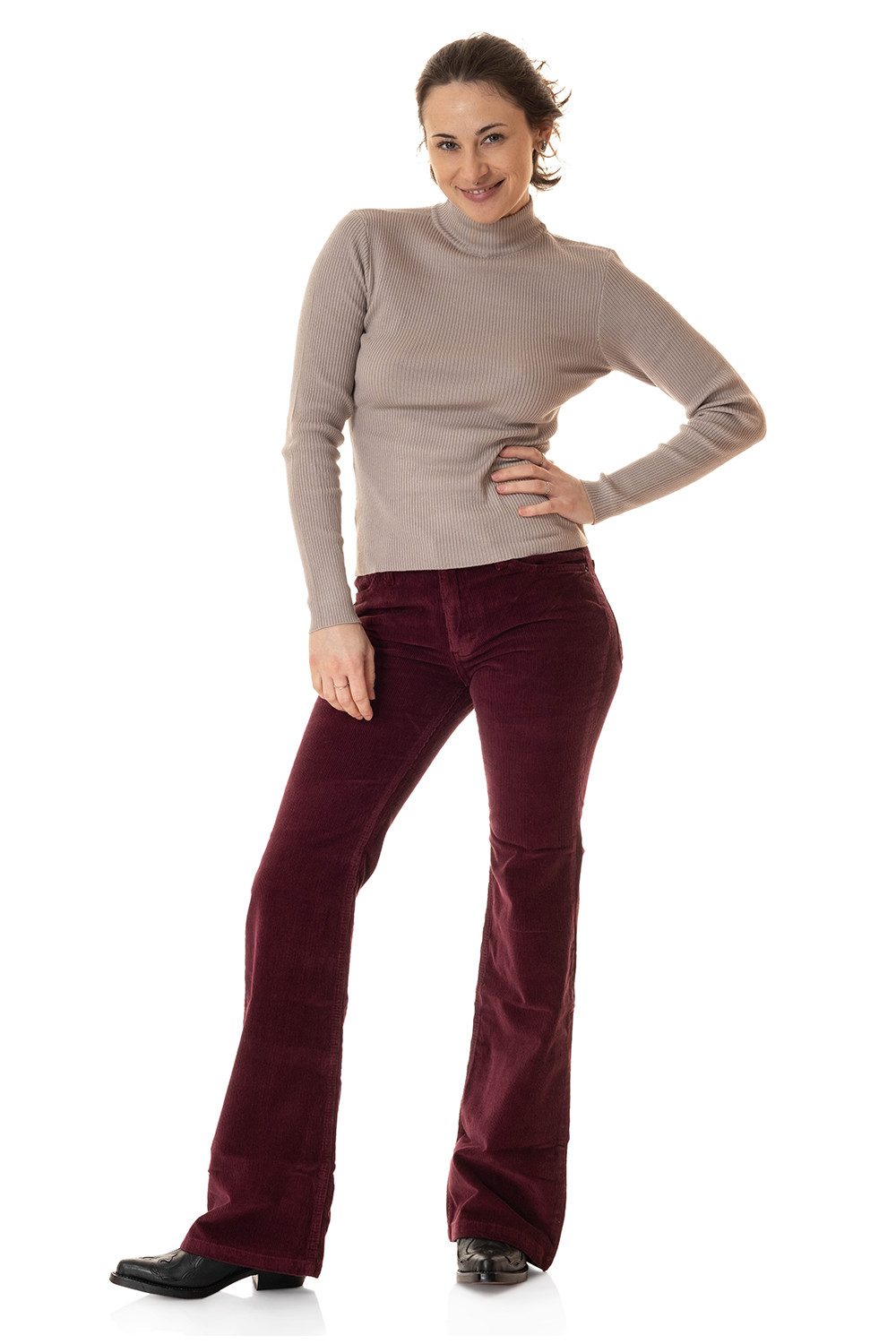Comycom Cordhose Damen Bootcut bordeaux