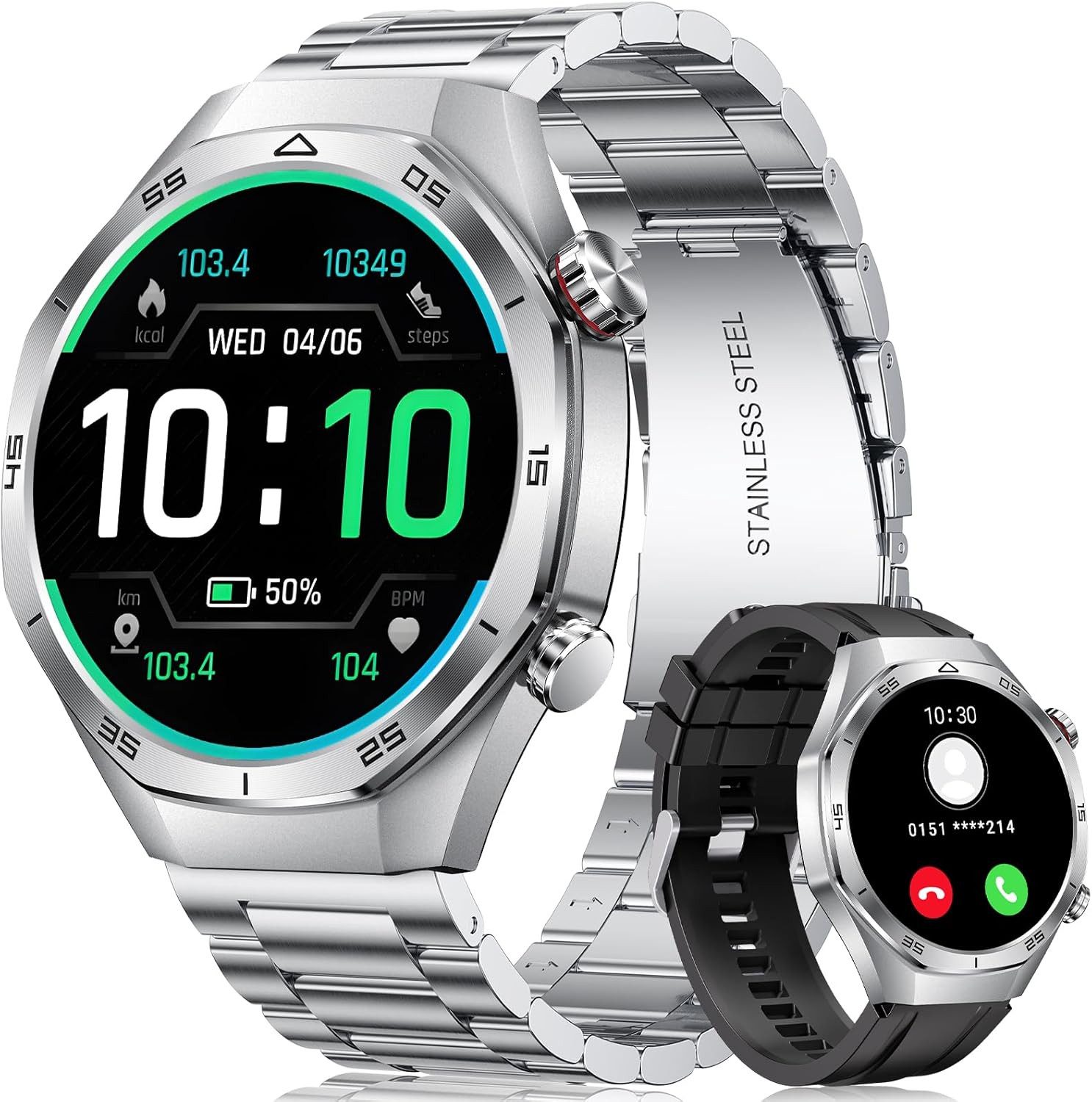 MEGALITH Montre Connectée Homme i159 Smartwatch (3,8 cm, android ios), Multifunktionale Smartwatch mit Fitnessfunktionen und Sportmodi