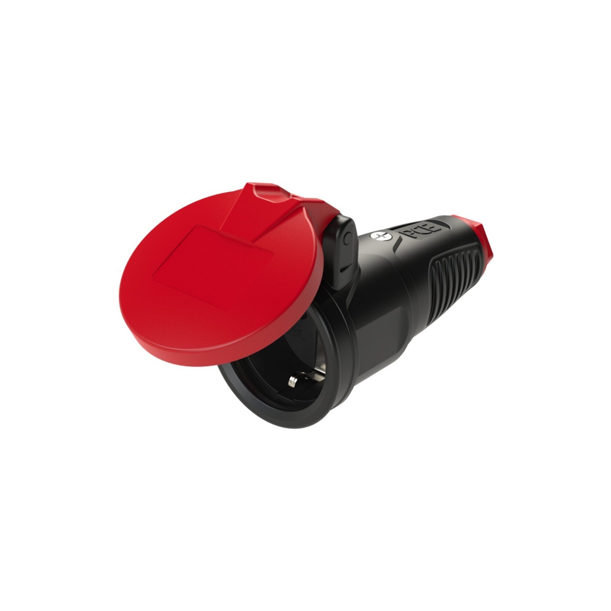 PCE Stromerzeuger Schutzkontaktkupplung IP54 Vollgummi+Klappdeck. 16A / 250V AC / 3p (2P