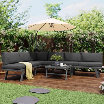 BlingBin Gartenlounge-Set Gartenmöbel-Set Lounge-Set, (3-tlg., Loungeset für 5-6 Personen), 2 Ecksofas, 1 Tisch, Aluminiumgestell mit Schutzfüßen