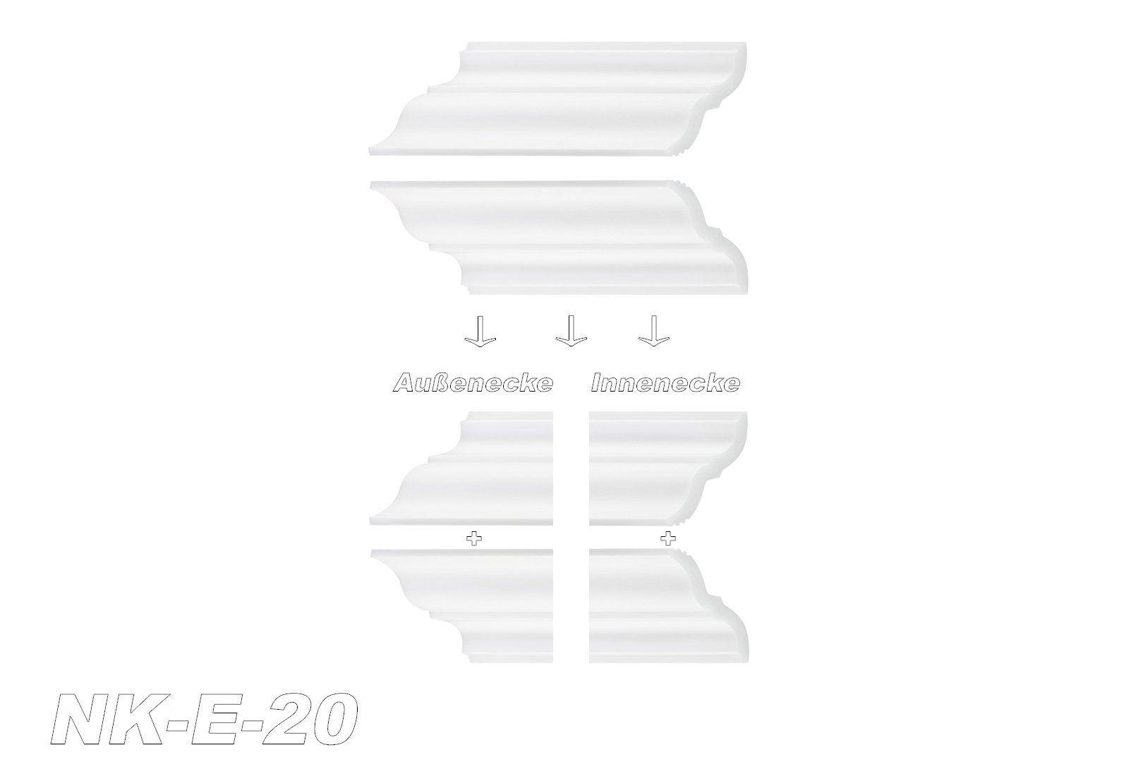 Thumbnail - marbet design Stuckleiste E-20, Innen- & Außenecke (1 Stück), XPS Styropor weiß - Deckenleisten Stuck Decken Styroporlei...