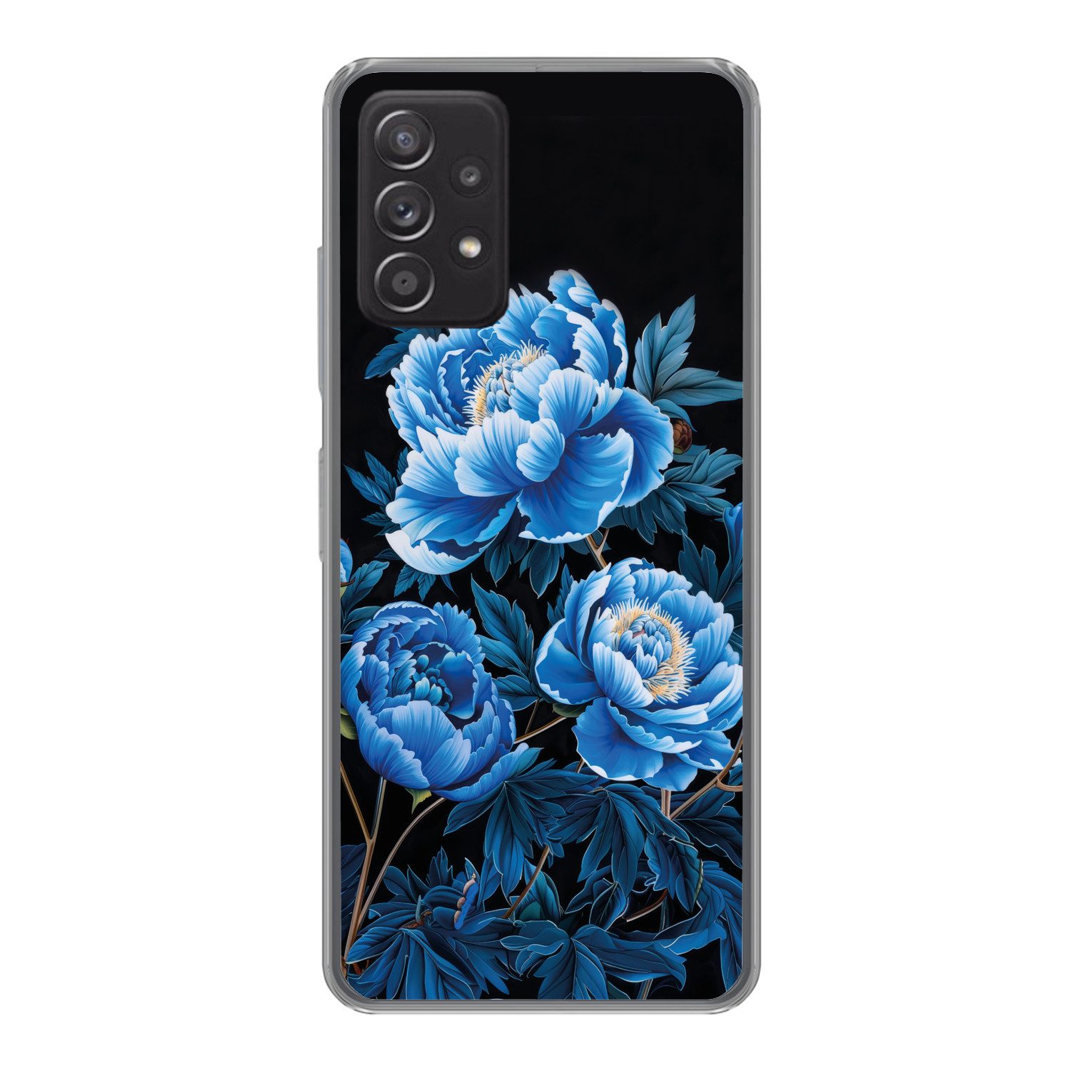 MuchoWow Handyhülle für Samsung Galaxy A33 5G Blumen - Schwarz - Blau - Modern, Smartphone-Bumper, Print, Handy Schutzhülle Dünn