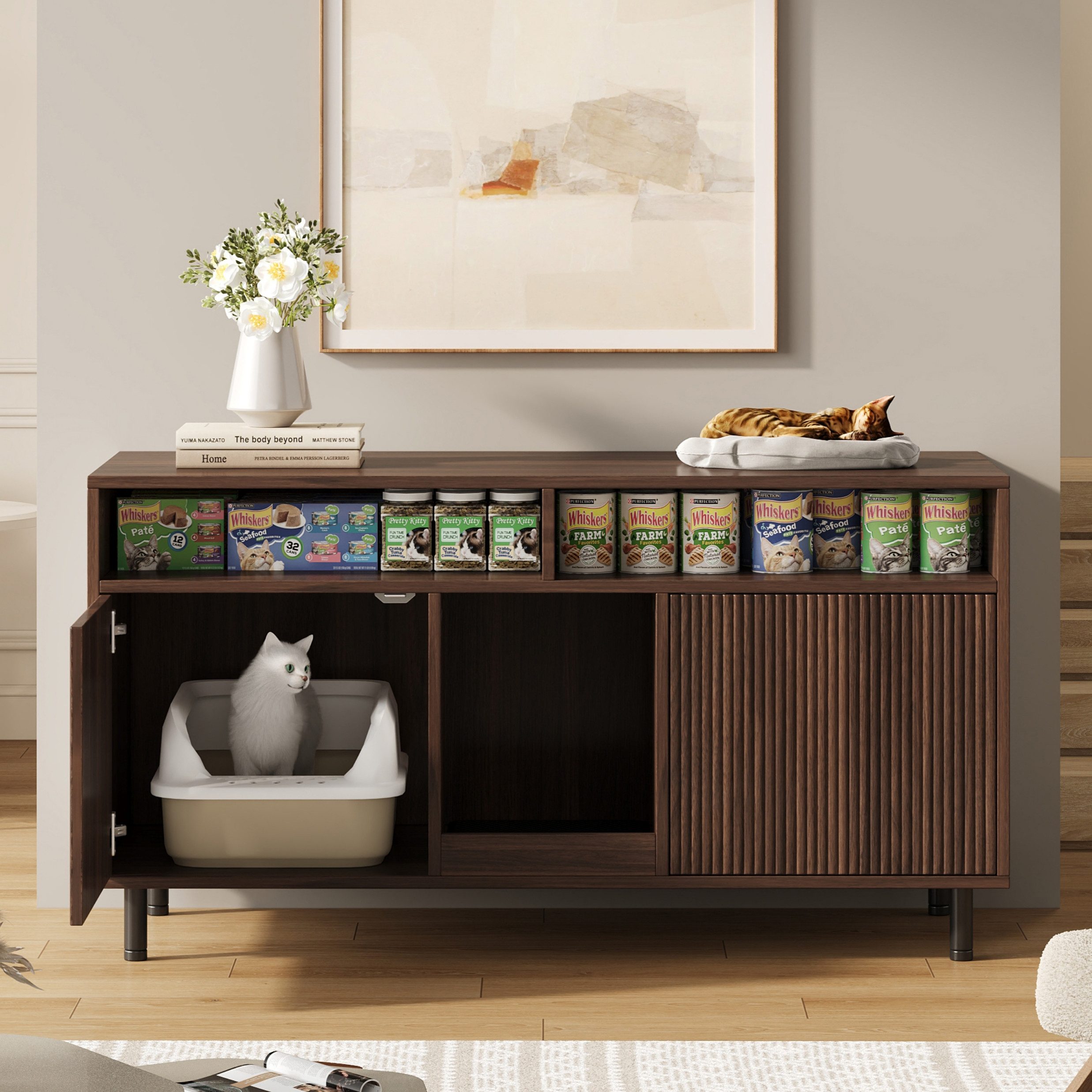 MODFU Sideboard Haustierpflege-Schrank für Katzen (Haustier-Schrank/TV-Schrank, 1 St., 120x50x66cm), Katzentoiletten, Katzenstreuwanne-Schrank
