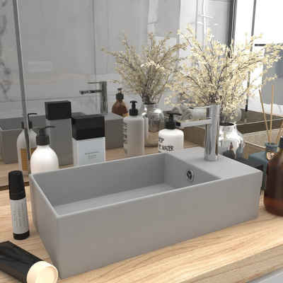 vidaXL Waschbecken Badezimmer-Waschbecken mit Überlauf Keramik Hellgrau