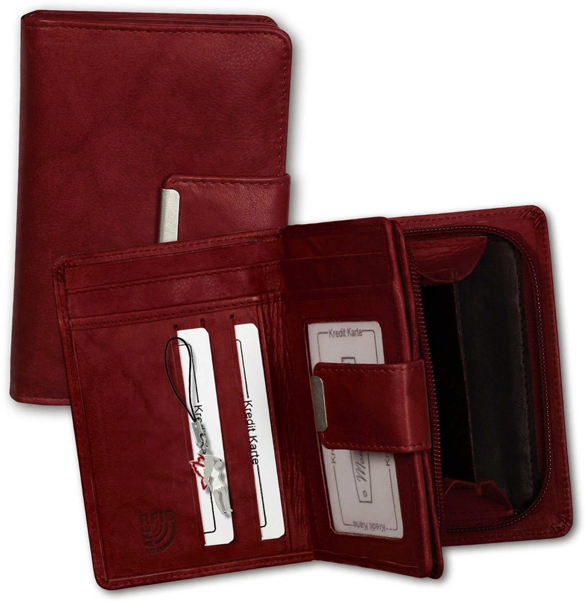 Echtleder Maker 9cm Portemonnaie (Portemonnaie, Größe aus Money Money Maker RFID Portemonnaie), Geldbörse Blocker ca. rot, Echtleder