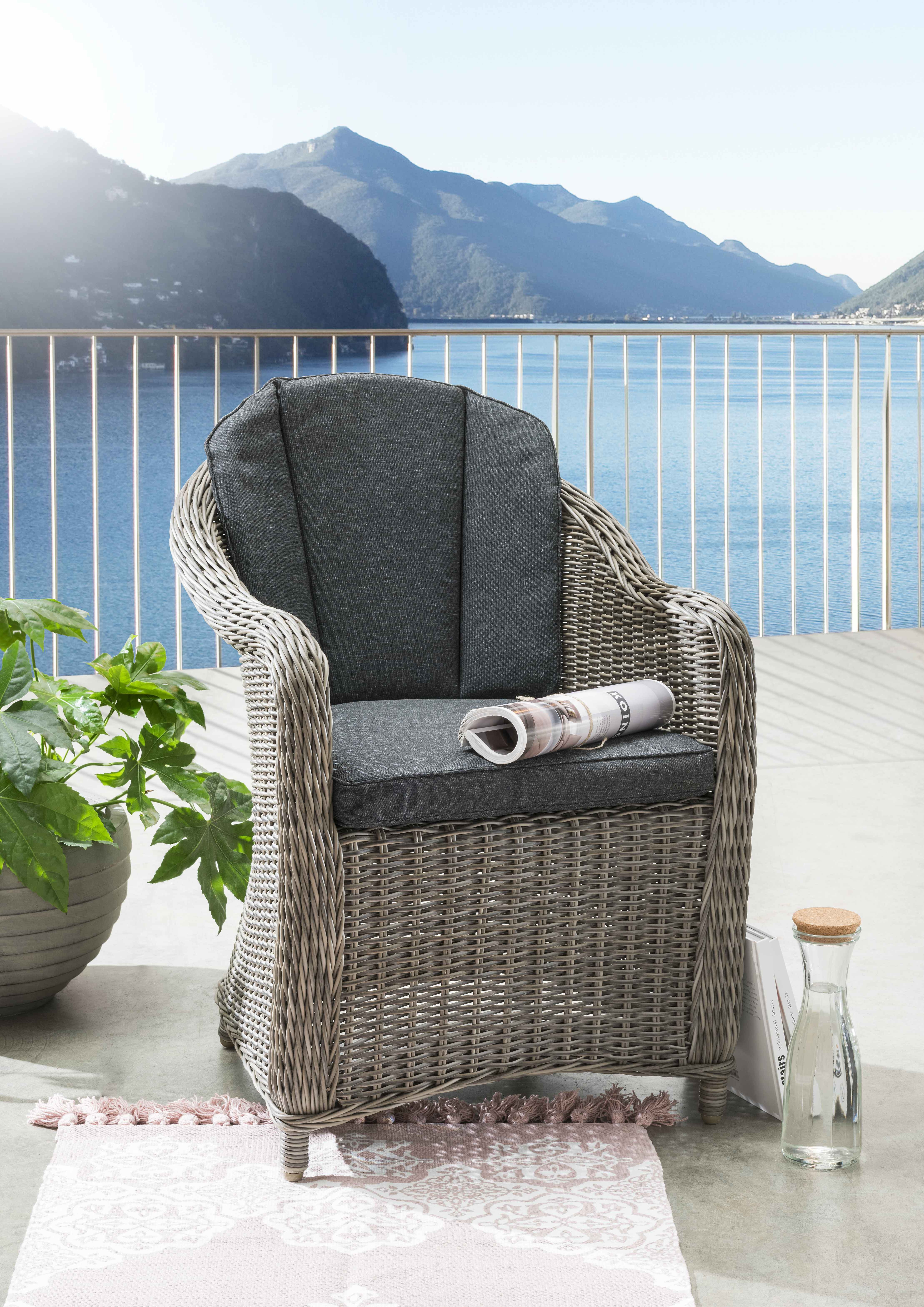 Destiny Garten-Essgruppe MALAGA LUNA, (Set, 5-tlg., 1 Tisch, 4 Sessel), (Set, 13-tlg., 4x Sessel, 1 Tisch Ø 100x75cm) Alumninium, Polyrattan