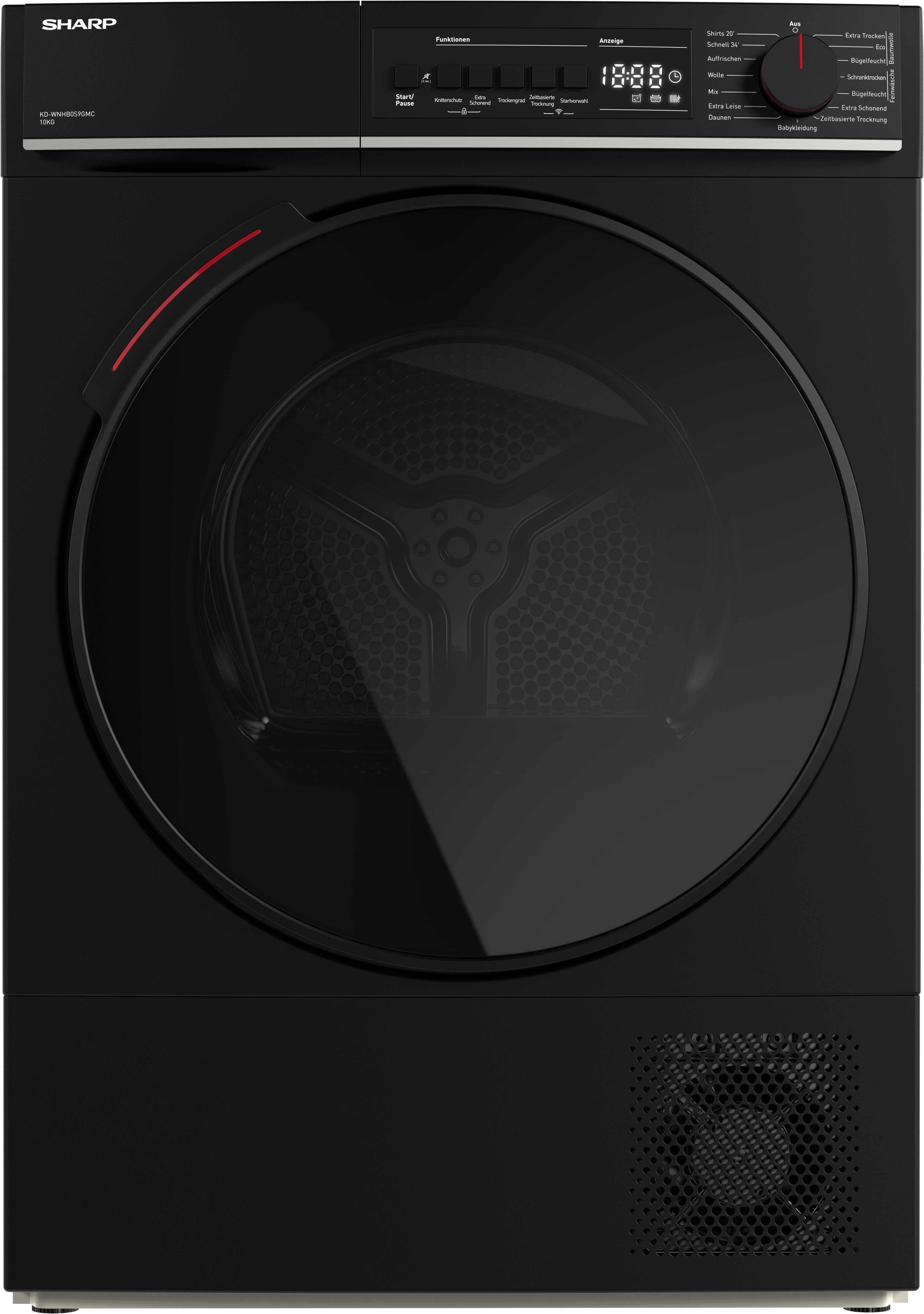 Sharp Wärmepumpentrockner KD-WNHB0S9GMC-DE, 10kg / +WIFI / EEKC / 2 Tasten / XXL-Tür voll-schwarz / Mat Black