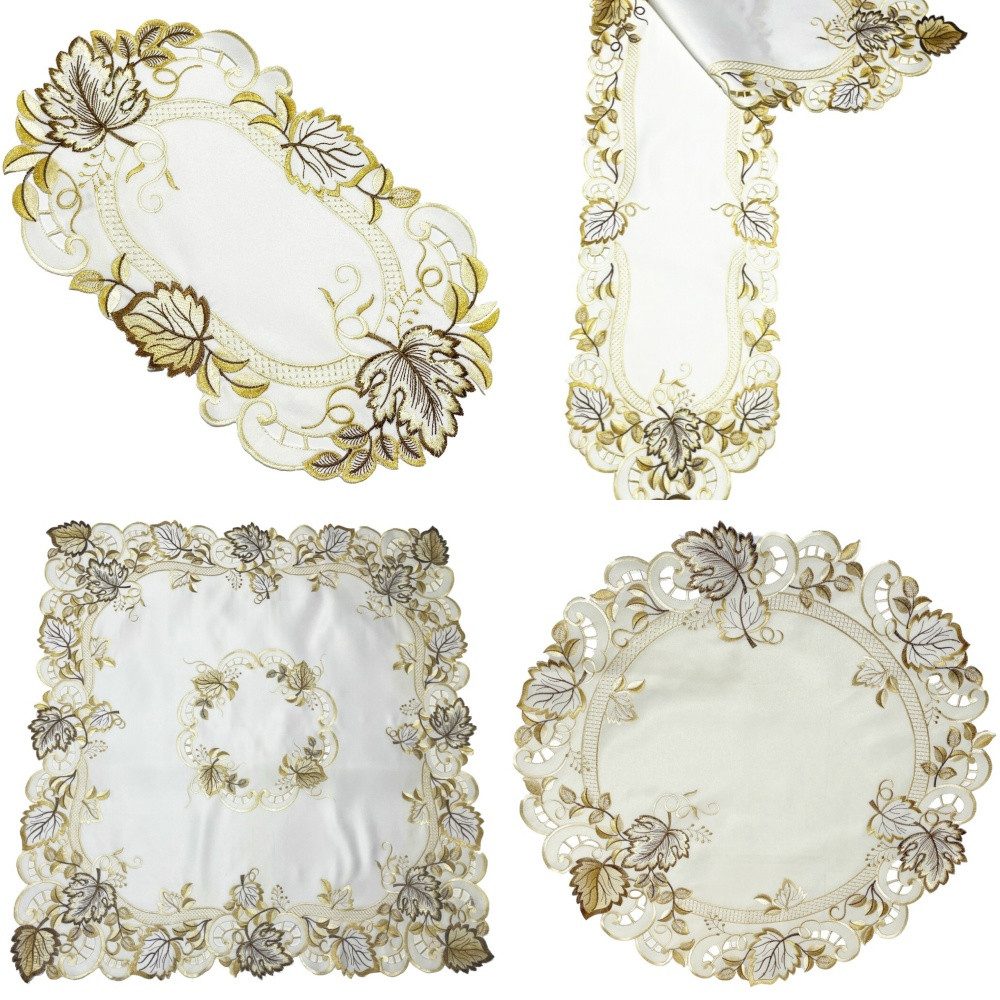 Westernlifestyle Tischdecke Gold Braune Blätter auf cremefarbenen Grund günstig online kaufen