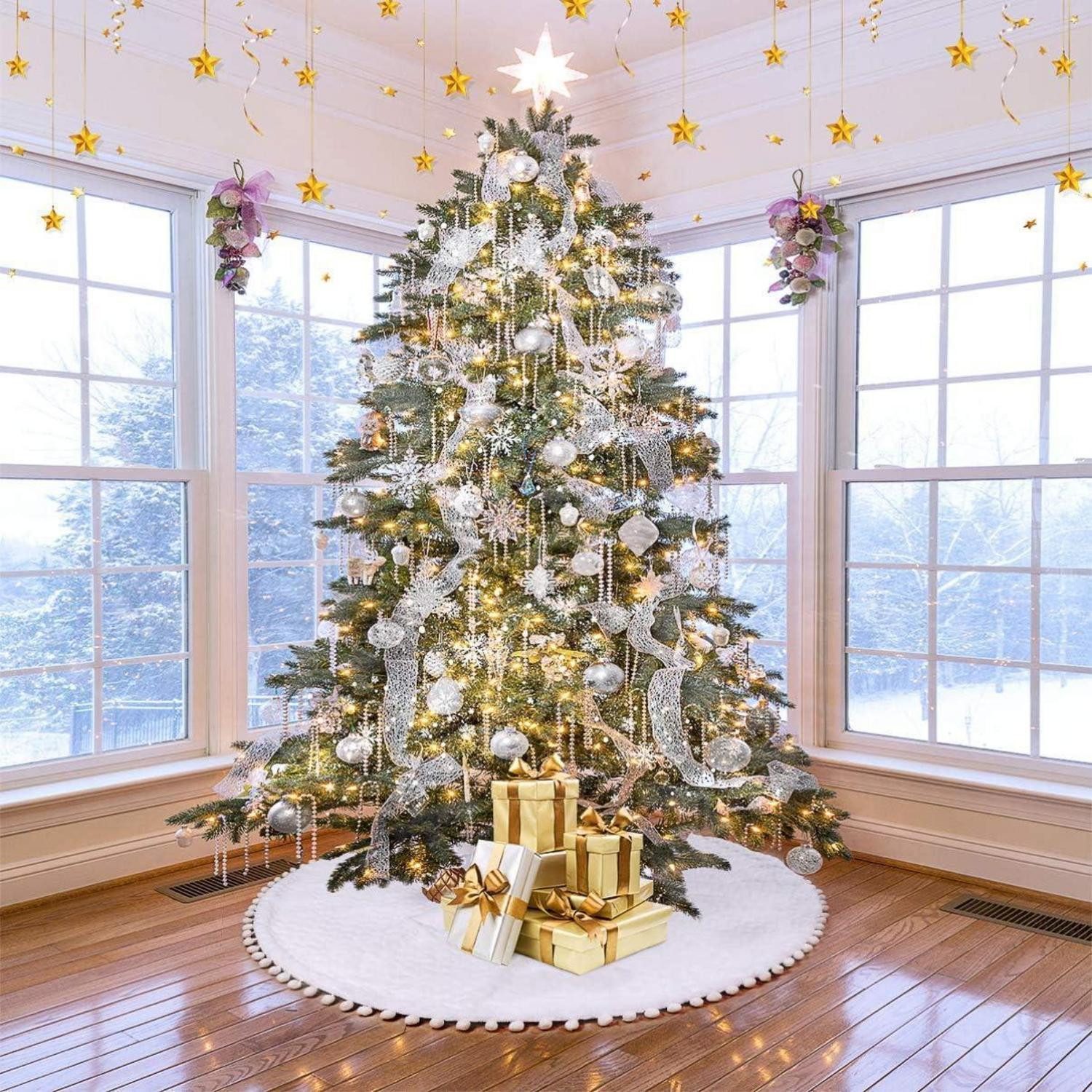 LuxusKollektion Baumbehang Weihnachtsbaum Rock Weiß Plüsch Groß 122 cm Christbaumdecke Fell