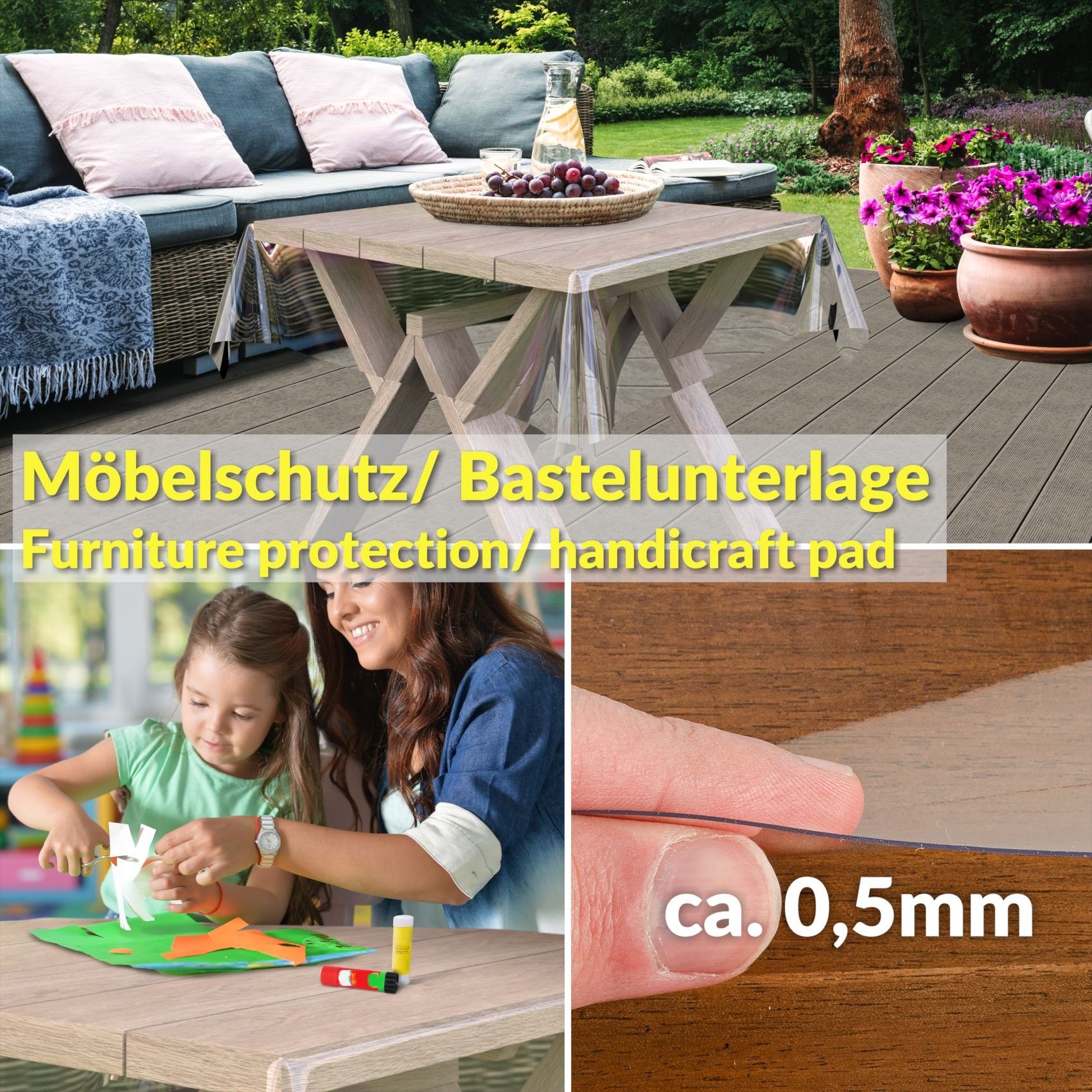 ANRO Tischdecke KLARA abwaschbar Tischfolie transparent Gartentischdecke 0,5mm (Einzelstück 1-tlg), wasserabweisend Durchsichtig Transparent 100x140cm