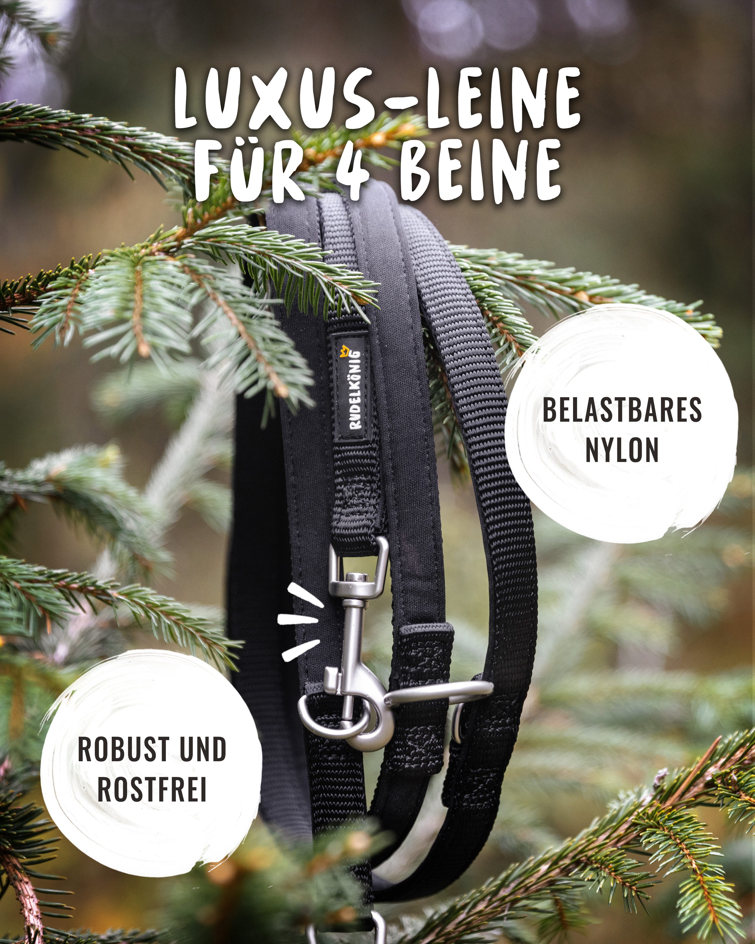 Rudelkönig Hundeleine Gepolsterte Hundeleine Bella, Verstellbare Führleine 2,30m, Nylon, Neopren (1-tlg), Für alle Hundegrößen