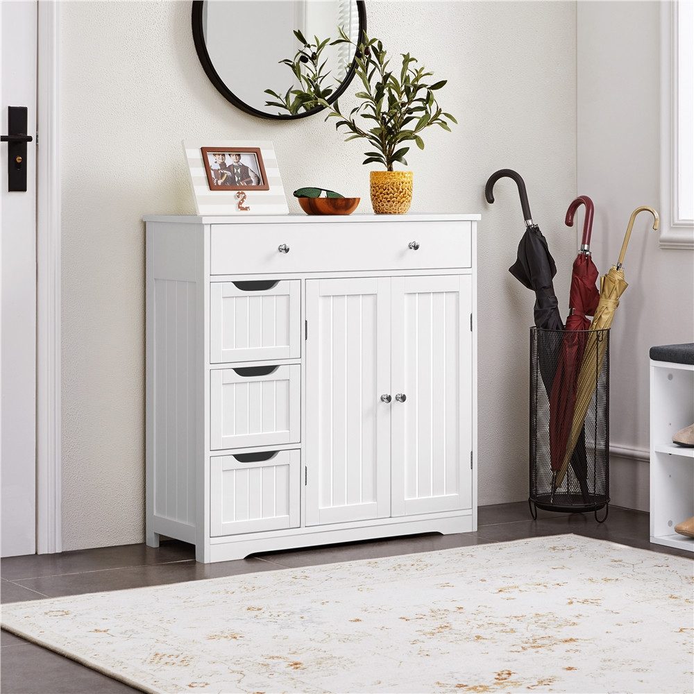 Yaheetech Badkommode Badezimmermöbel Einlegeboden verstellbar, Badezimmerschrank Badschrank mit 4 Schubladen & 1 Schrank