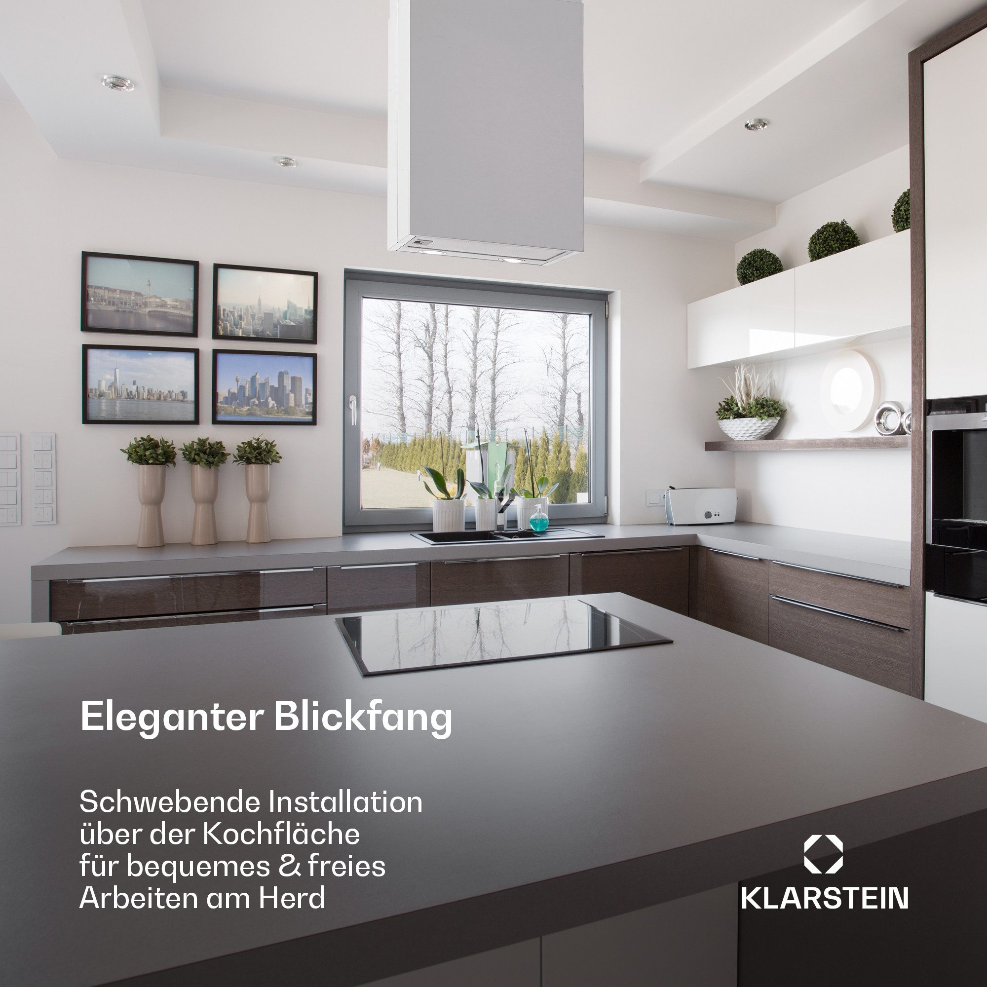 Klarstein Deckenhaube Structura Structura, Inselabzugshaube Abluft 624 m³/h max. LED-Licht Edelstahl