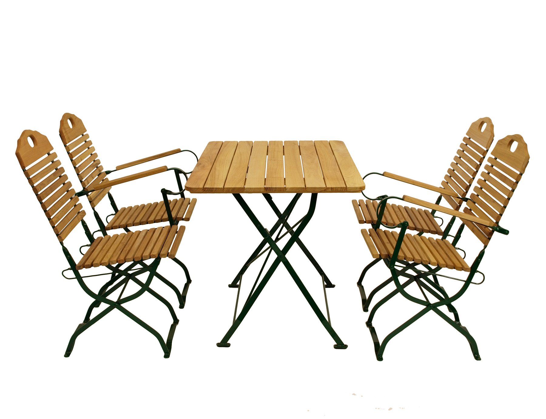 DEGAMO Garten-Essgruppe BAD TÖLZ, (5-tlg), Gestell Flachstahl dunkelgrün, Belattung Robinie, klappbar