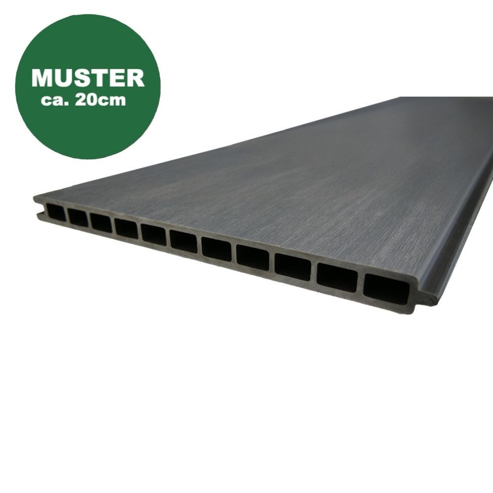 Woodstore24 Zaun Komplettset XXXL Premium coex. WPC Zaun zum einbetonieren grau, (Sichtschutz - 1,79 m Breite, 1,73 Höhe, 2 cm Stärke, Lamellenzaun Komplettset inkl. Pfosten, Start- und Endprofil), Stecksystem aus recyceltem Kunststoff & Holzfasern, grau