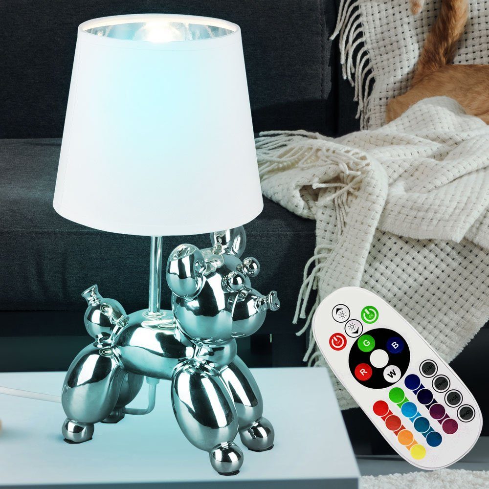 etc-shop LED Tischleuchte, Keramik Design Textil Lampe inklusive, Warmweiß, Tisch Hunde Farbwechsel, FERNBEDIENUNG Leuchte Leuchtmittel