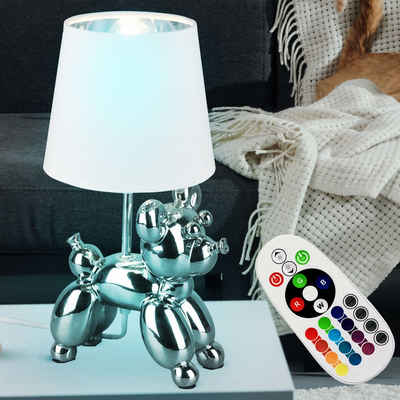 etc-shop LED Tischleuchte, Leuchtmittel inklusive, Warmweiß, Farbwechsel, Textil Tisch Lampe FERNBEDIENUNG Hunde Design Keramik Leuchte