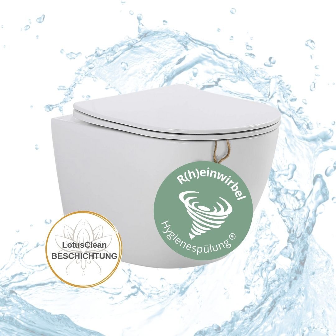 HGMBAD Tiefspül-WC HGMBAD RIVA WC spülrandlos Hygiene-Spülung Komplettset, Wandhängende Kombination, verbraucht nur 2-4 l