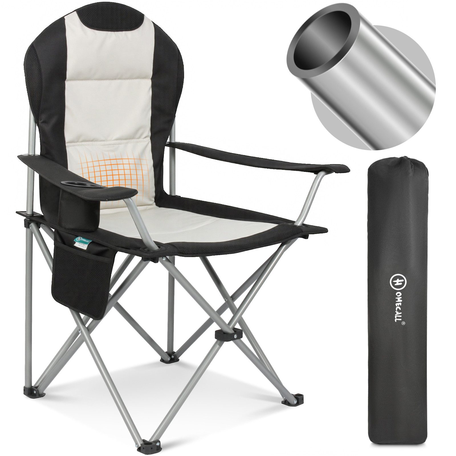 HOMECALL Campingstuhl Hochlehner Klappstuhl Gartenstuhl Angelstuhl, Angenehme Polsterung (Bis 150KG, mit hoher Rückenlehne Armlehne Getränkehalter, 1 St), für Camp Garten Balkon