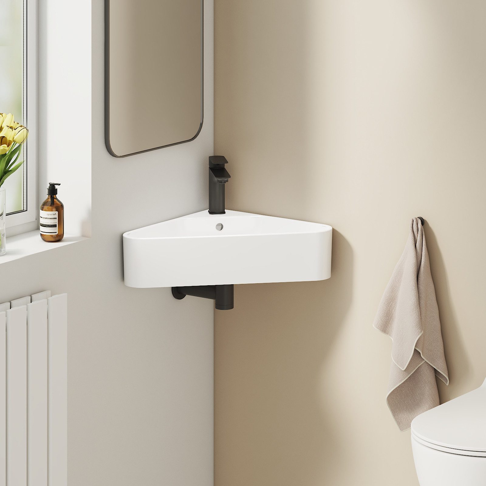 EMKE Раковины Hängendes Dreiecks-Waschbecken aus Keramik, platzsparend und modern