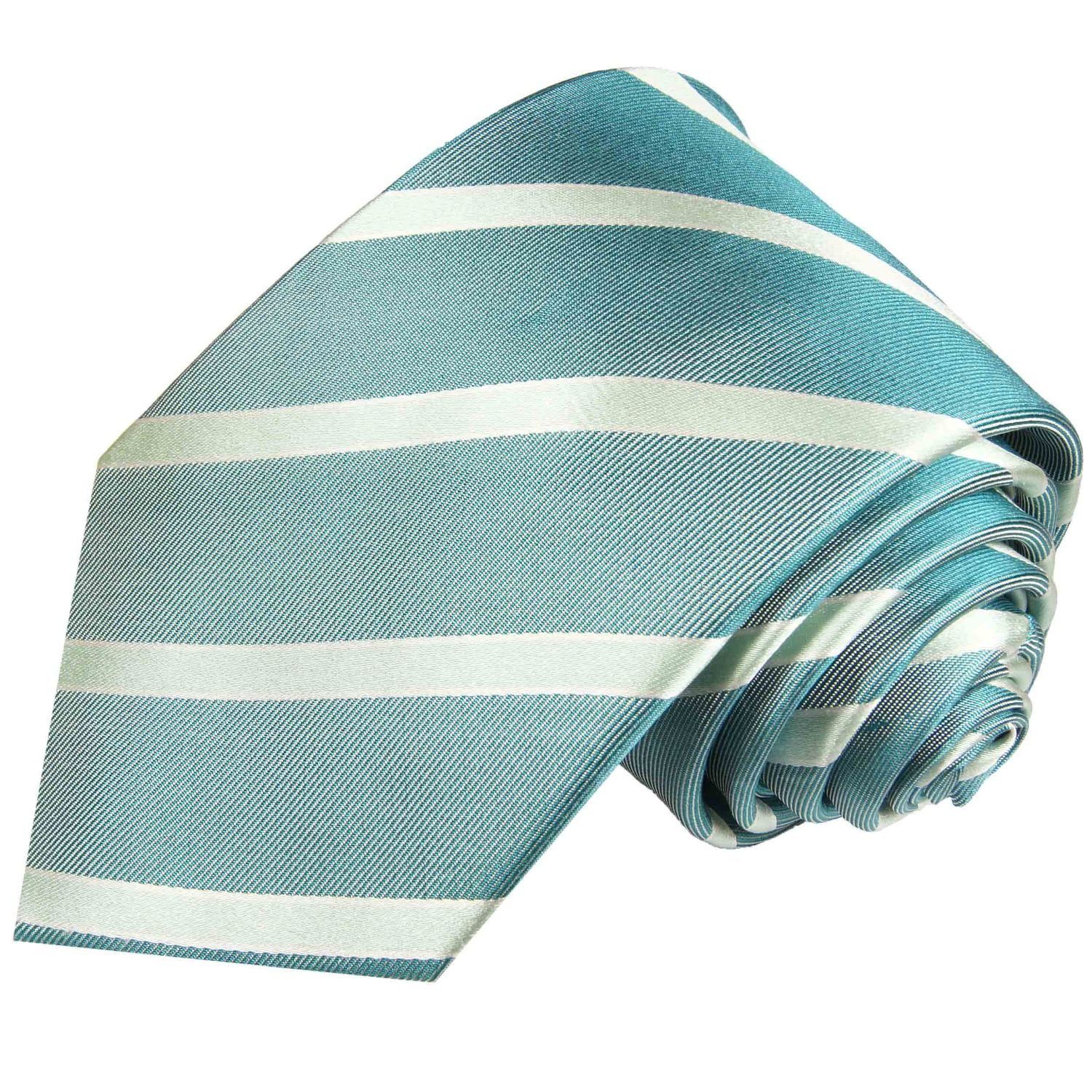 mit Krawatte Seidenkrawatte blau grün Seide Schmal Tuch Einstecktuch) (Set, Paul Malone modern und (6cm), 100% 715 Herren Krawatte 2-St., gestreift