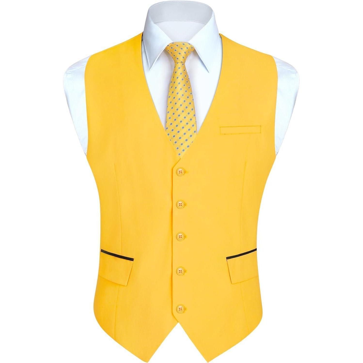 LuxusKollektion Krawatte Anzugweste Herren Hochzeit Businessweste Smoking Taschen Gelb-1 3XL