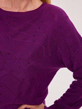 Sarah Kern Strickpullover Sweater figurumspielend mit Ziersteinen verziert